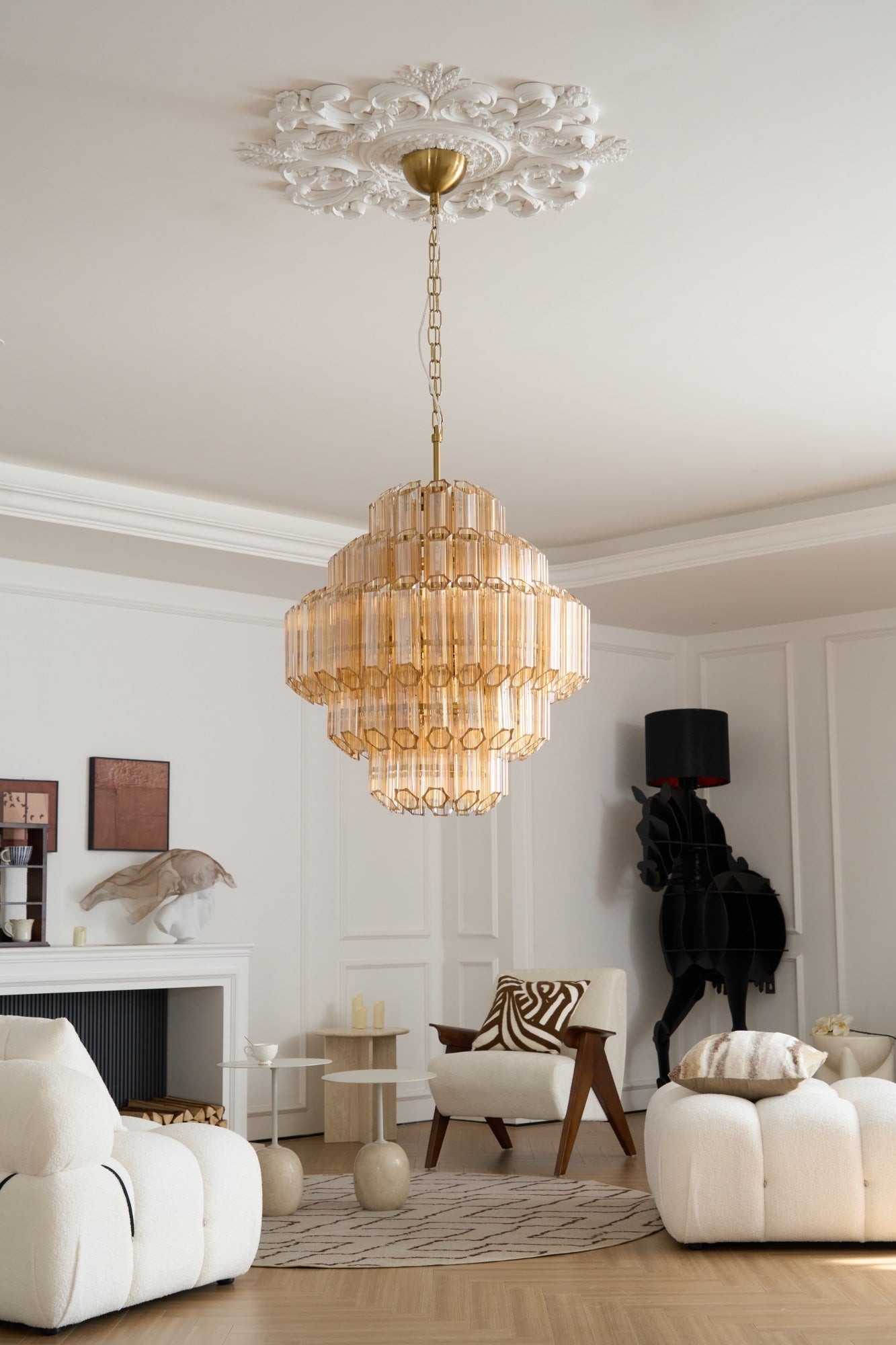 Sola Chandelier Aurum Cascade Murano Glass Prism Art-Neutral Decor