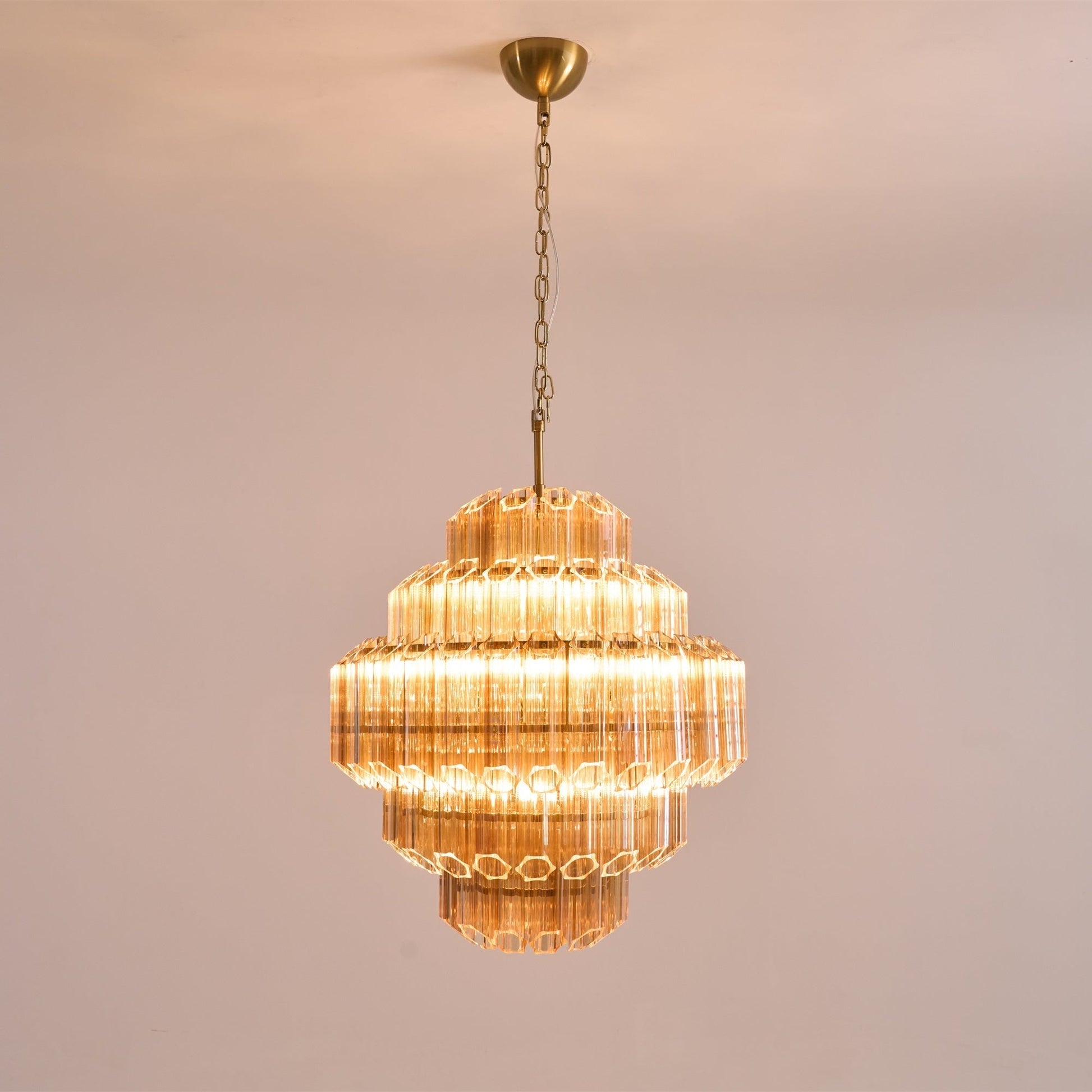 Sola Chandelier Aurum Cascade Murano Glass Prism Art-Neutral Decor