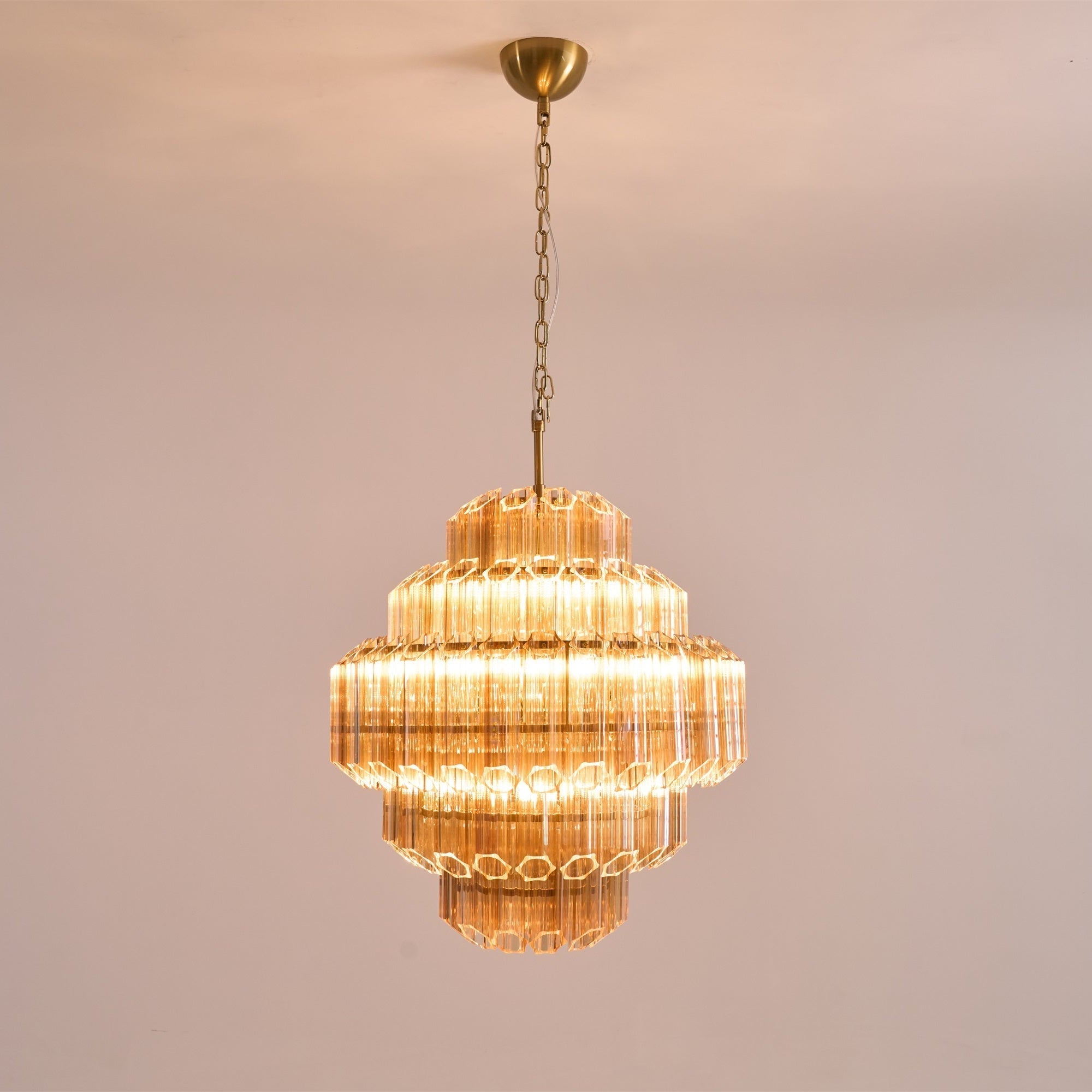 Sola Chandelier Aurum Cascade Murano Glass Prism Art-Neutral Decor
