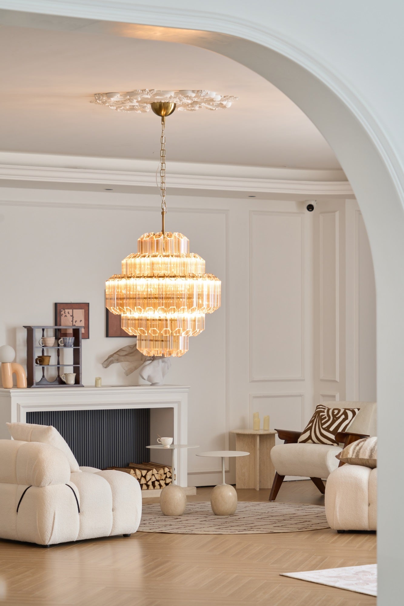 Sola Chandelier Aurum Cascade Murano Glass Prism Art-Neutral Decor