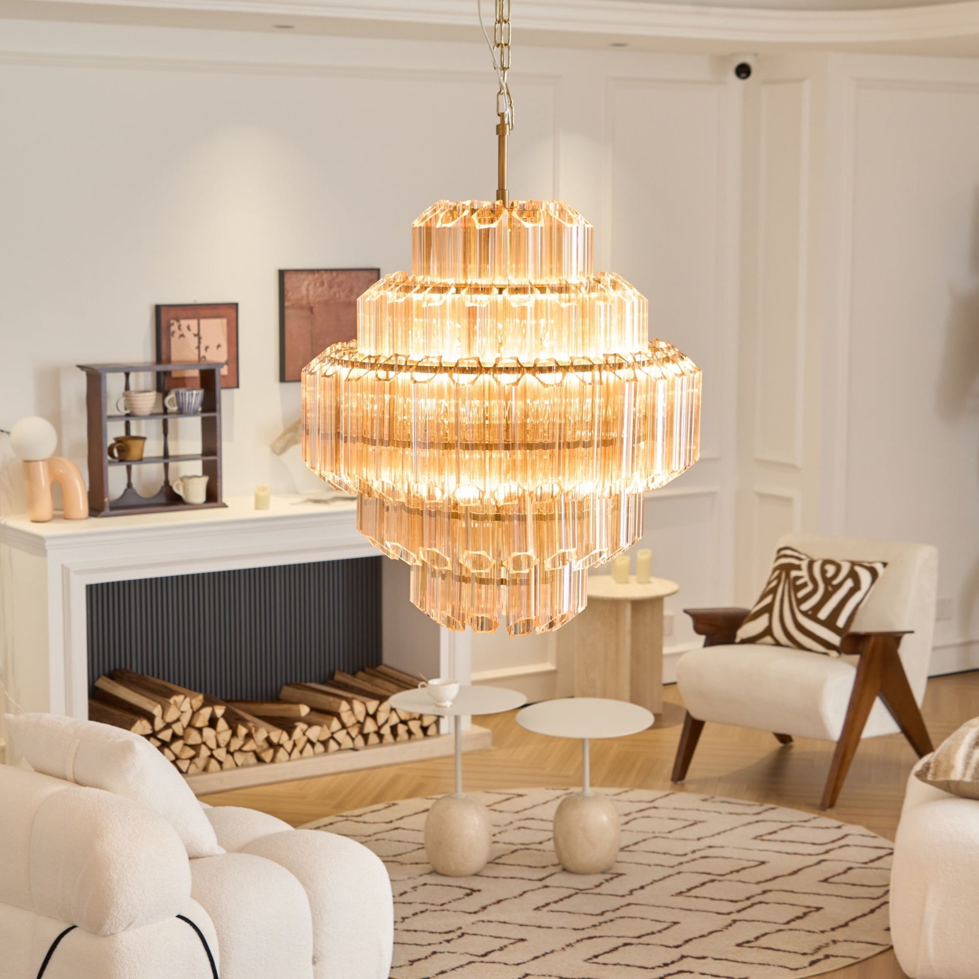 Sola Chandelier Aurum Cascade Murano Glass Prism Art-Neutral Decor