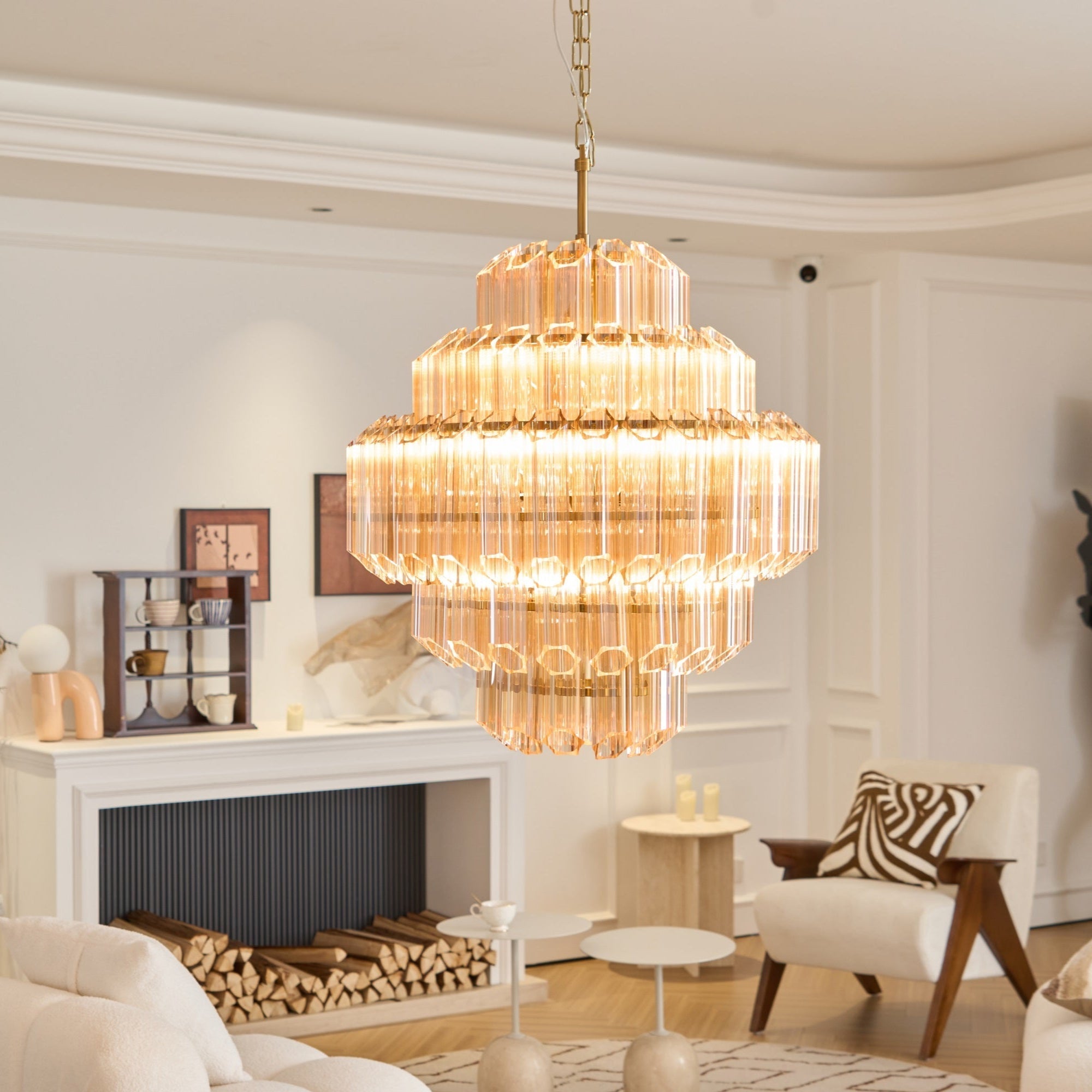 Sola Chandelier Aurum Cascade Murano Glass Prism Art-Neutral Decor