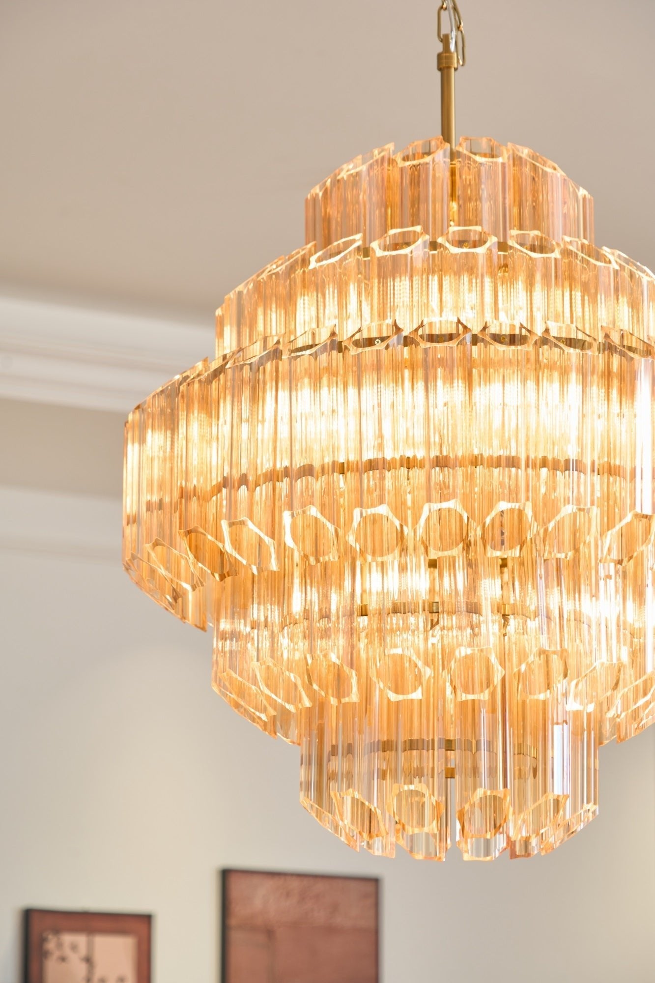 Sola Chandelier Aurum Cascade Murano Glass Prism Art-Neutral Decor