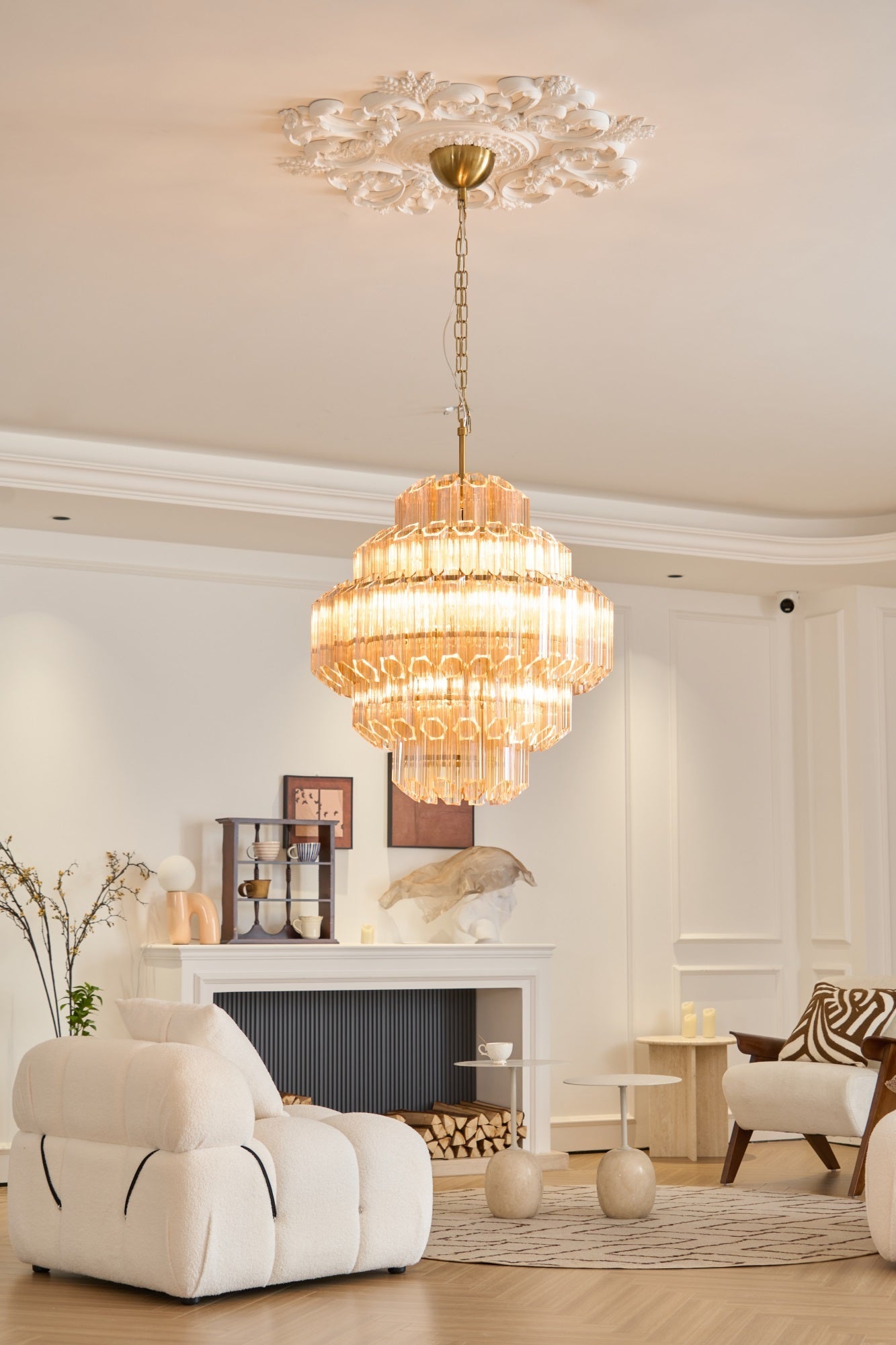 Sola Chandelier Aurum Cascade Murano Glass Prism Art-Neutral Decor