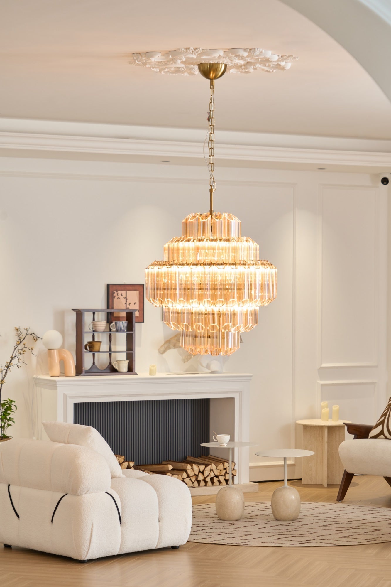 Sola Chandelier Aurum Cascade Murano Glass Prism Art-Neutral Decor