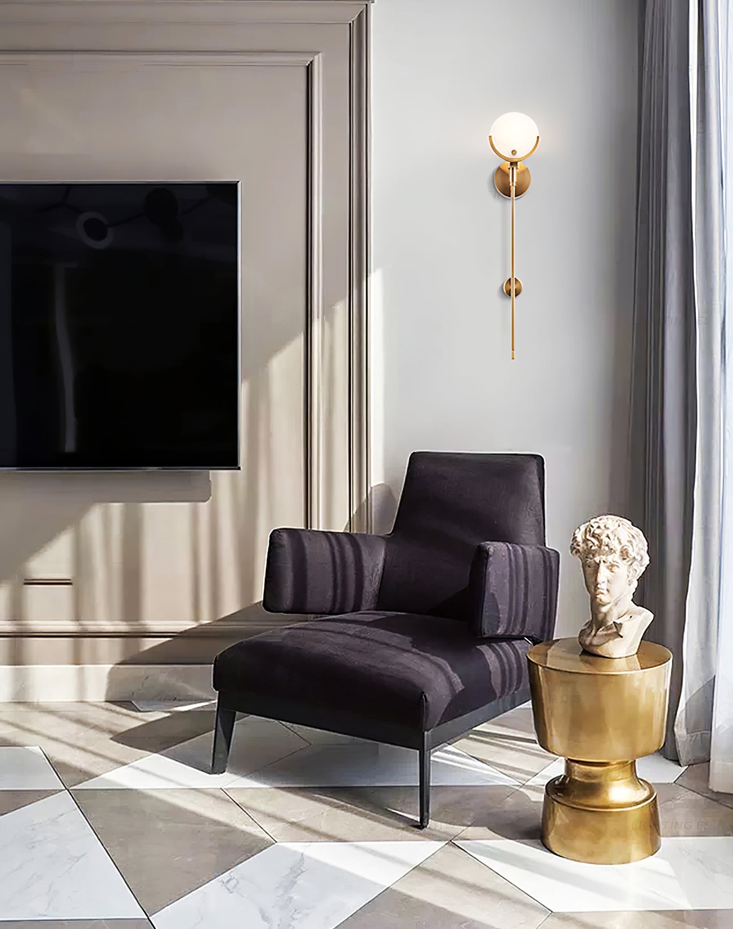 Ljomuvyo Modern Minimalist Brass Alabaster Sconce Wall Lamp