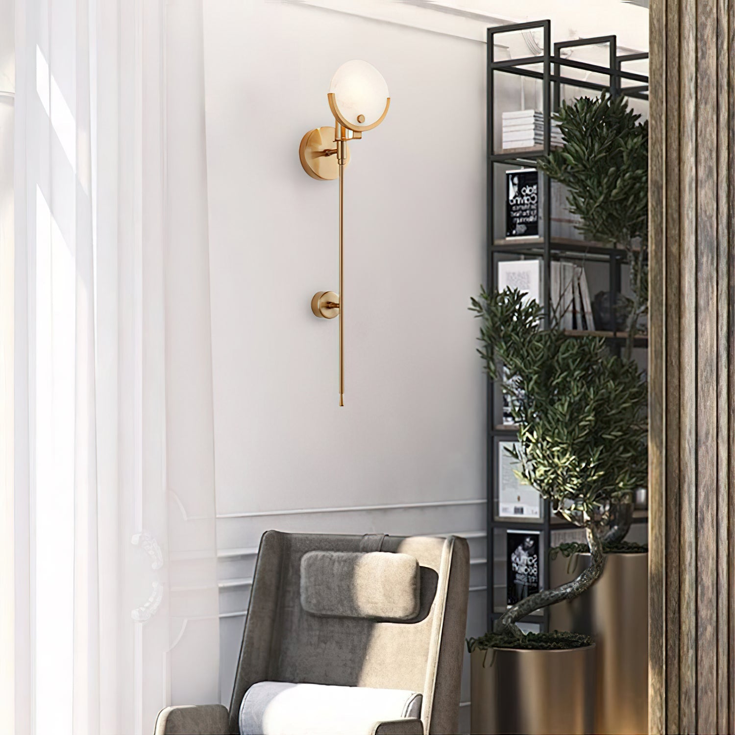 Ljomuvyo Modern Minimalist Brass Alabaster Sconce Wall Lamp