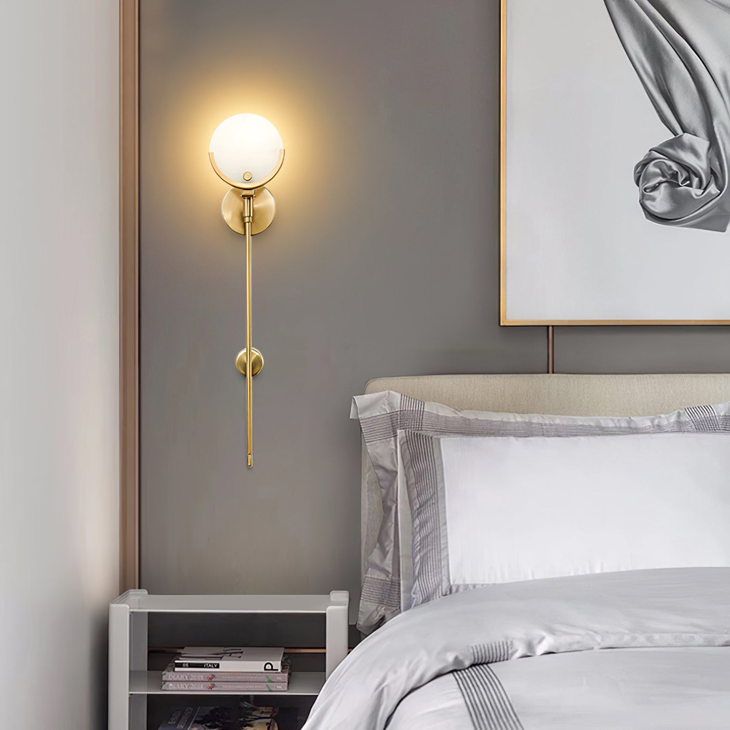 Ljomuvyo Modern Minimalist Brass Alabaster Sconce Wall Lamp