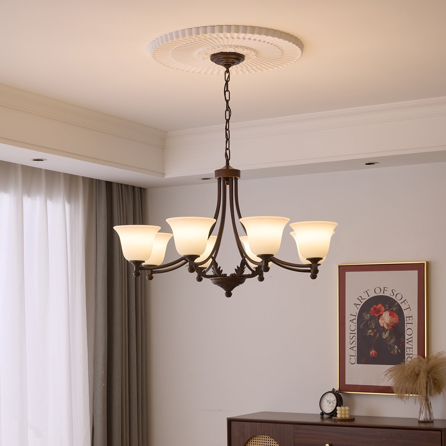 Elorira Traditional Elegance Bloom Glass Chandelier-Neutral Decor