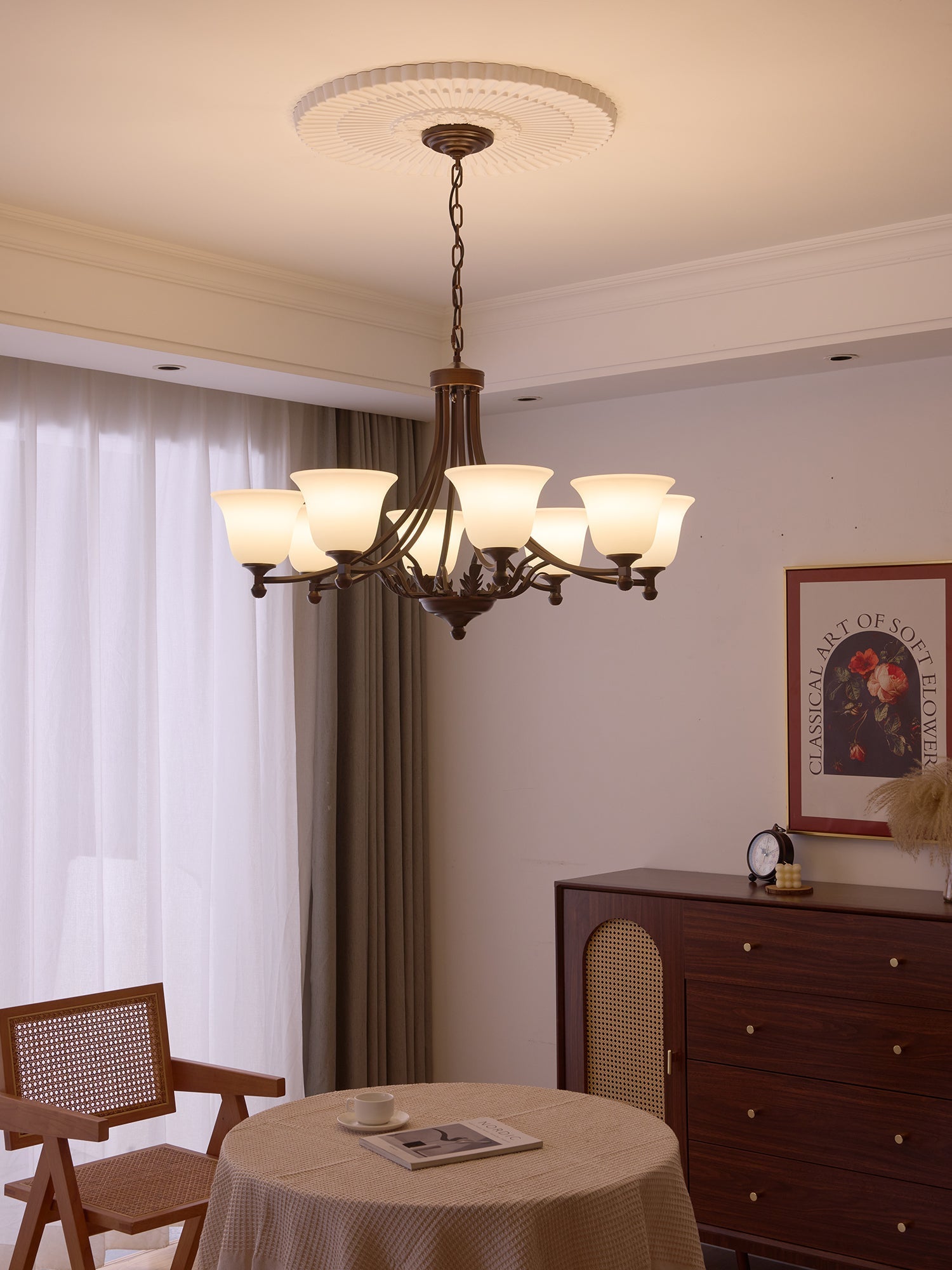 Elorira Traditional Elegance Bloom Glass Chandelier-Neutral Decor