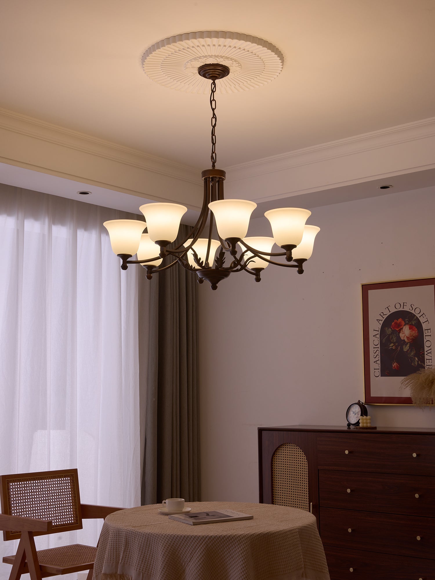 Elorira Traditional Elegance Bloom Glass Chandelier-Neutral Decor