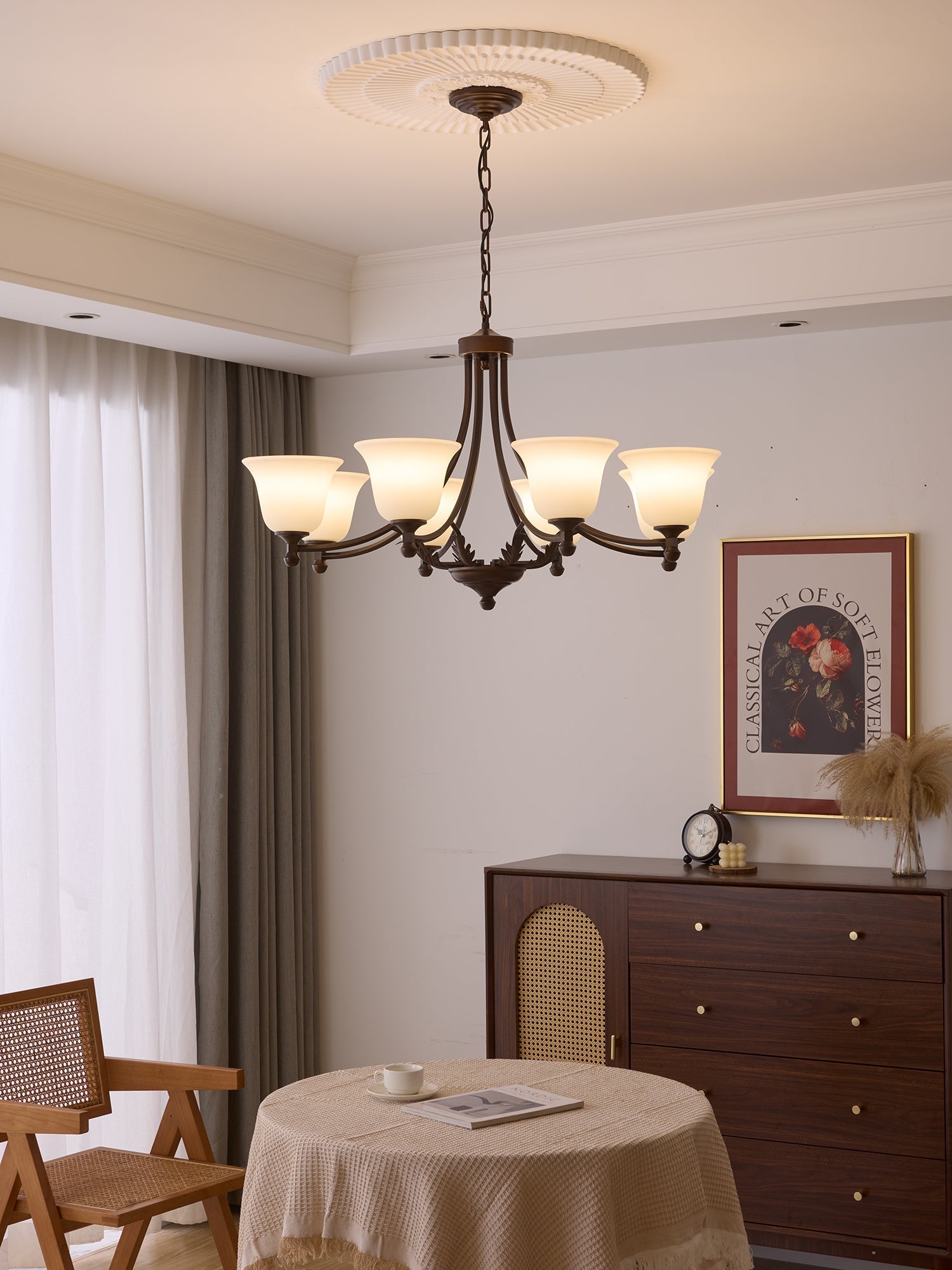 Elorira Traditional Elegance Bloom Glass Chandelier-Neutral Decor