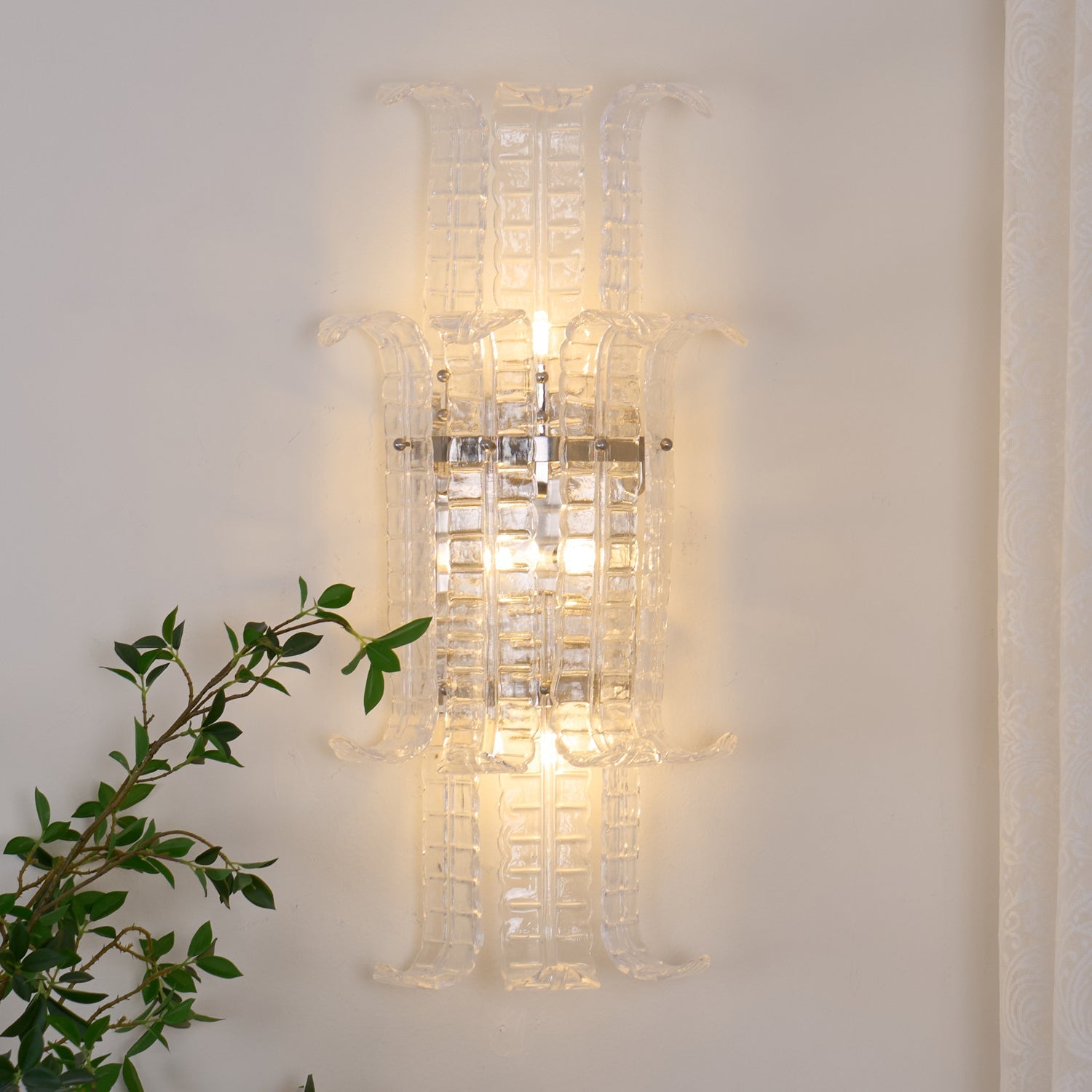 Aurora Wall Sconce Clear Murano Glass Panel Geometric-Neutral Decor