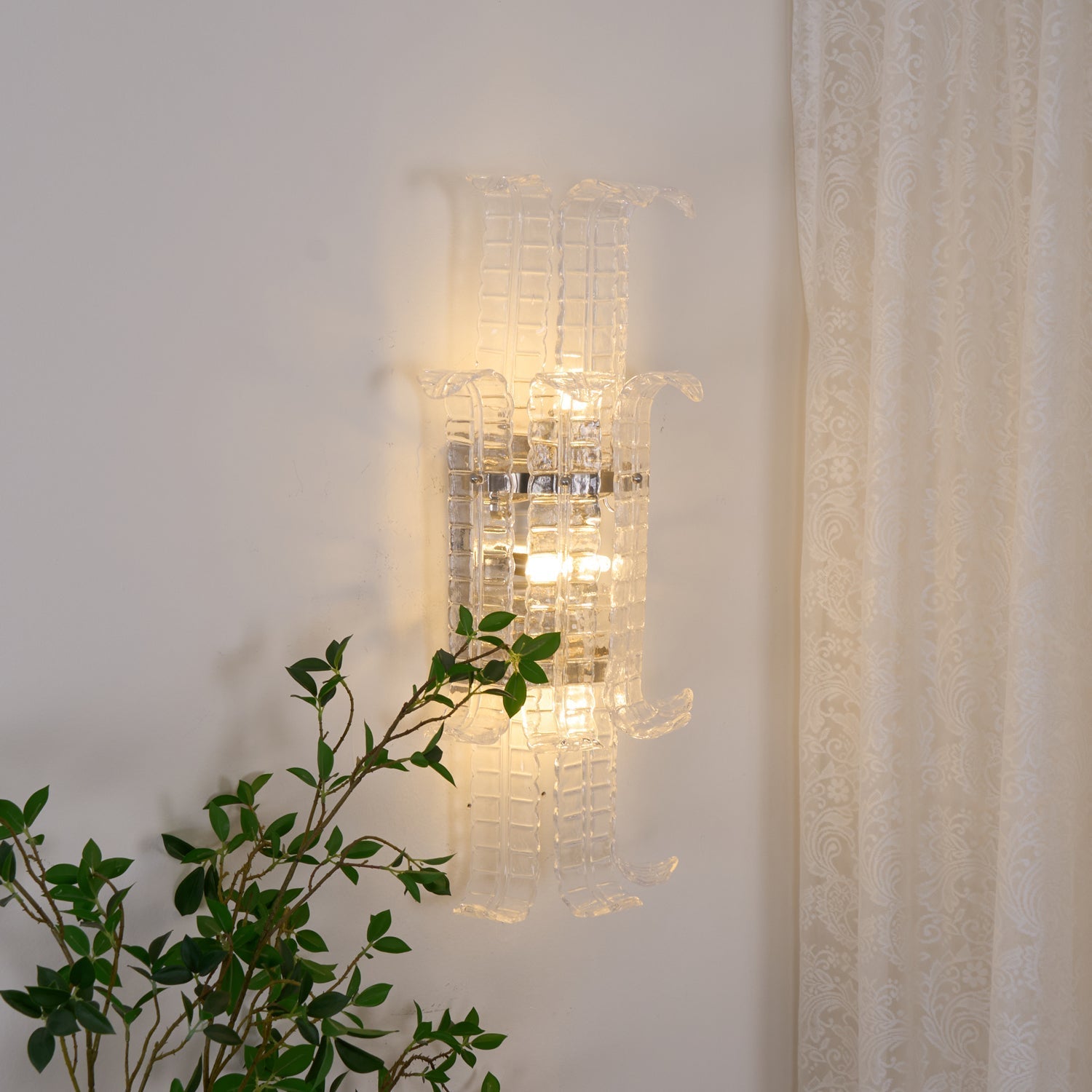 Aurora Wall Sconce Clear Murano Glass Panel Geometric-Neutral Decor