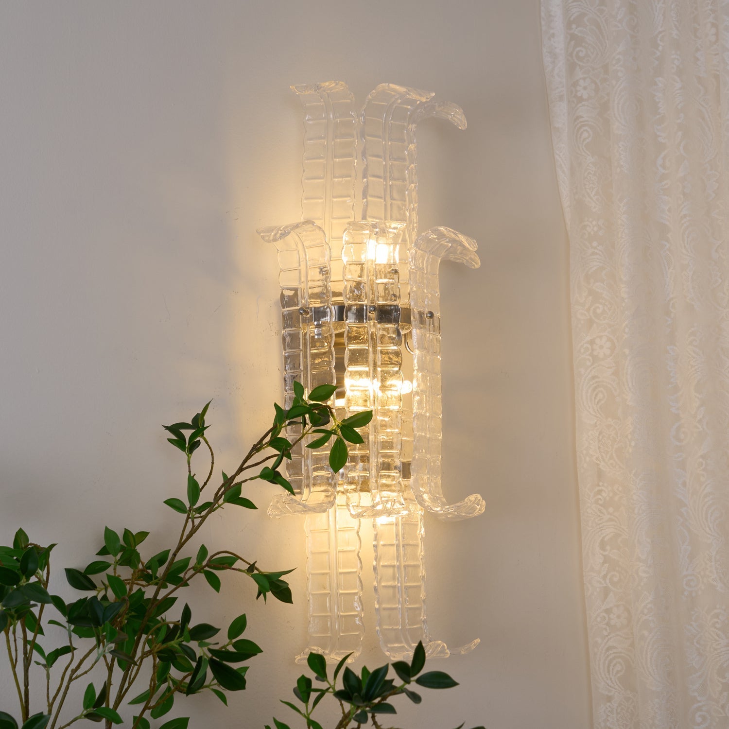 Aurora Wall Sconce Clear Murano Glass Panel Geometric-Neutral Decor