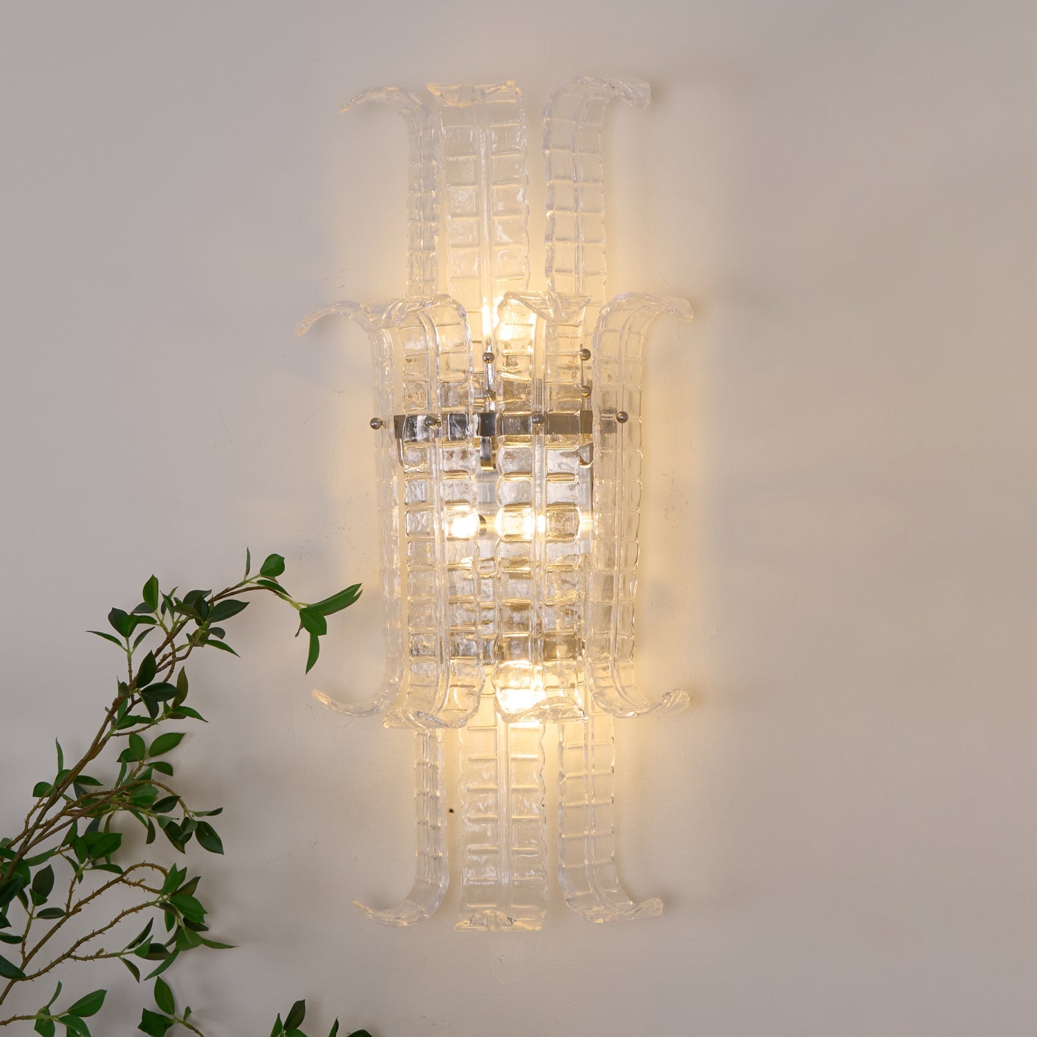 Aurora Wall Sconce Clear Murano Glass Panel Geometric-Neutral Decor