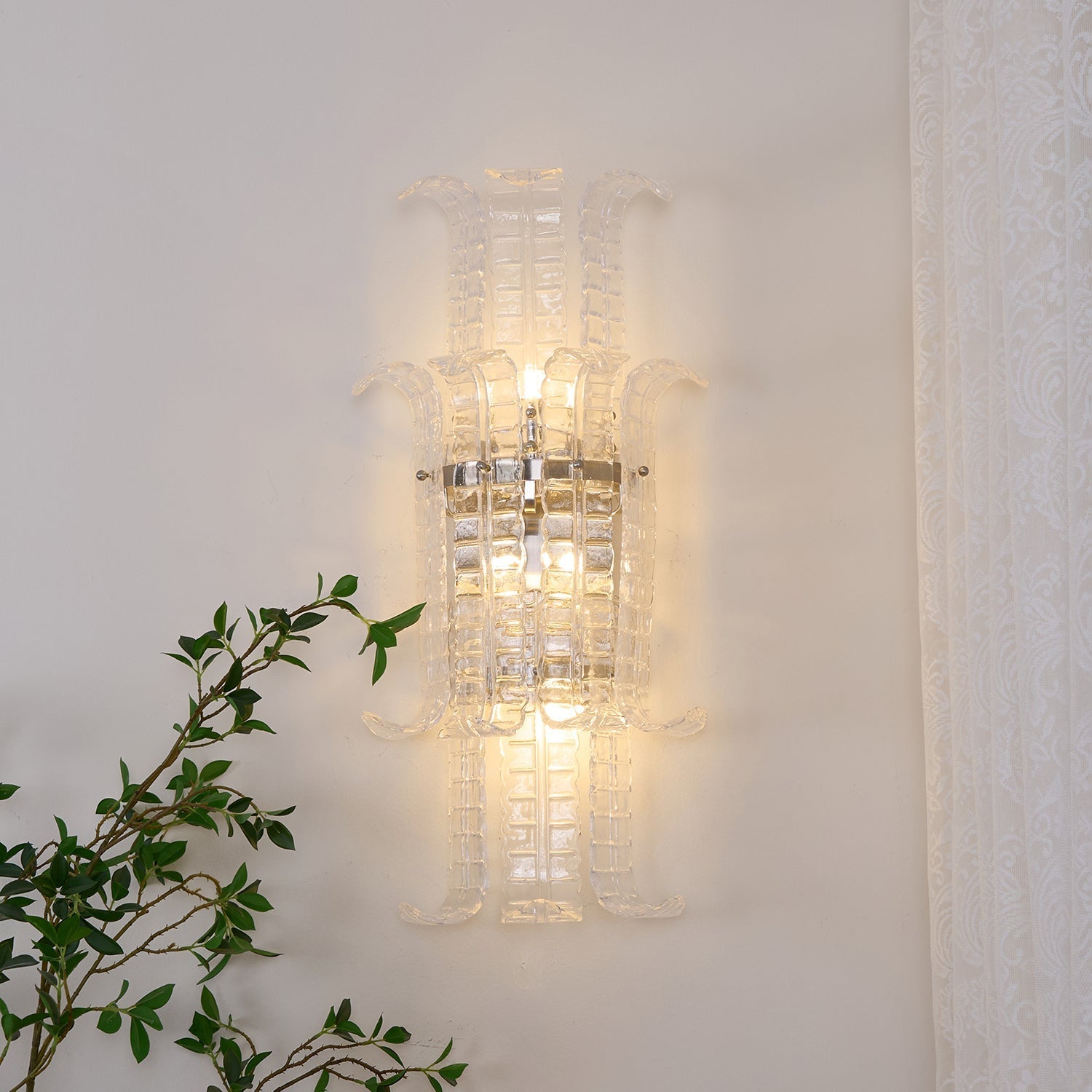 Aurora Wall Sconce Clear Murano Glass Panel Geometric-Neutral Decor