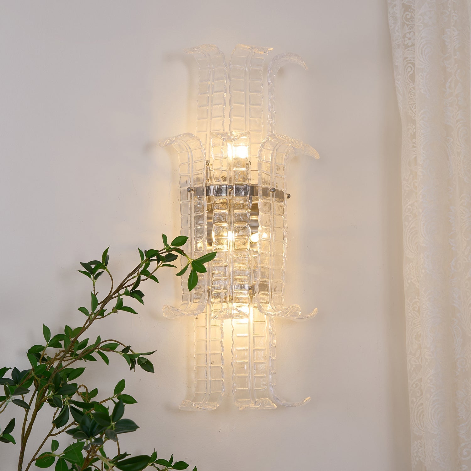 Aurora Wall Sconce Clear Murano Glass Panel Geometric-Neutral Decor