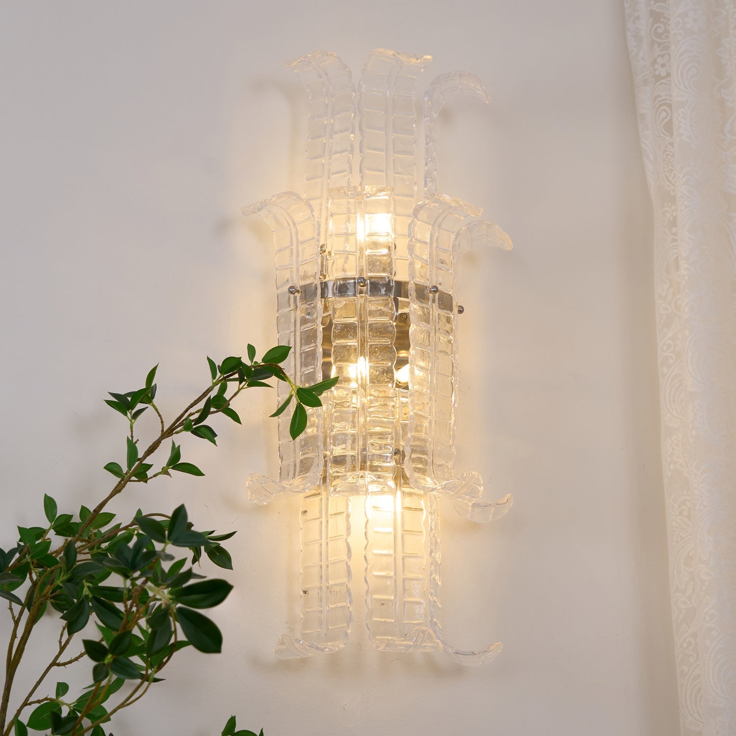 Aurora Wall Sconce Clear Murano Glass Panel Geometric-Neutral Decor