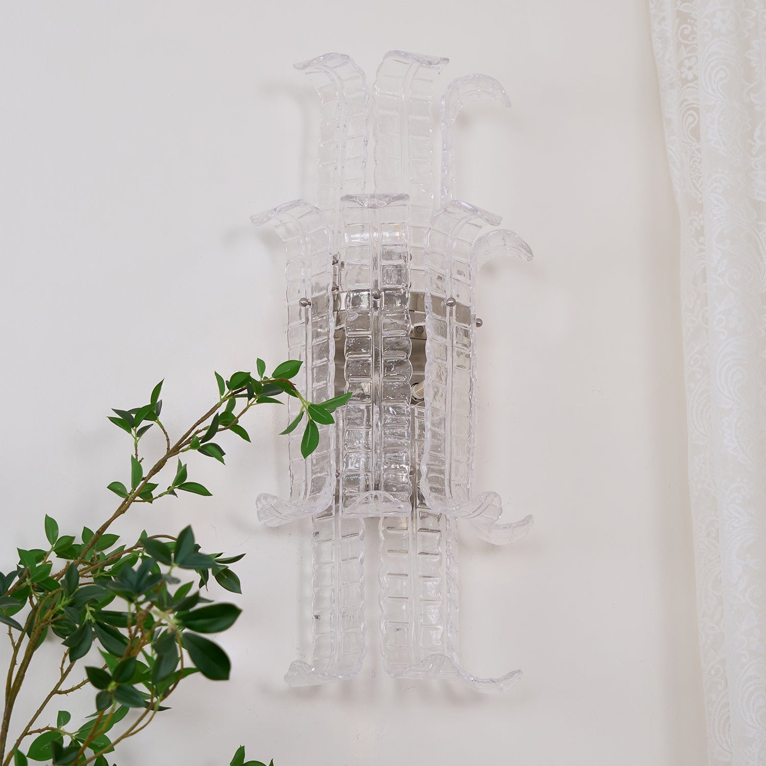 Aurora Wall Sconce Clear Murano Glass Panel Geometric-Neutral Decor