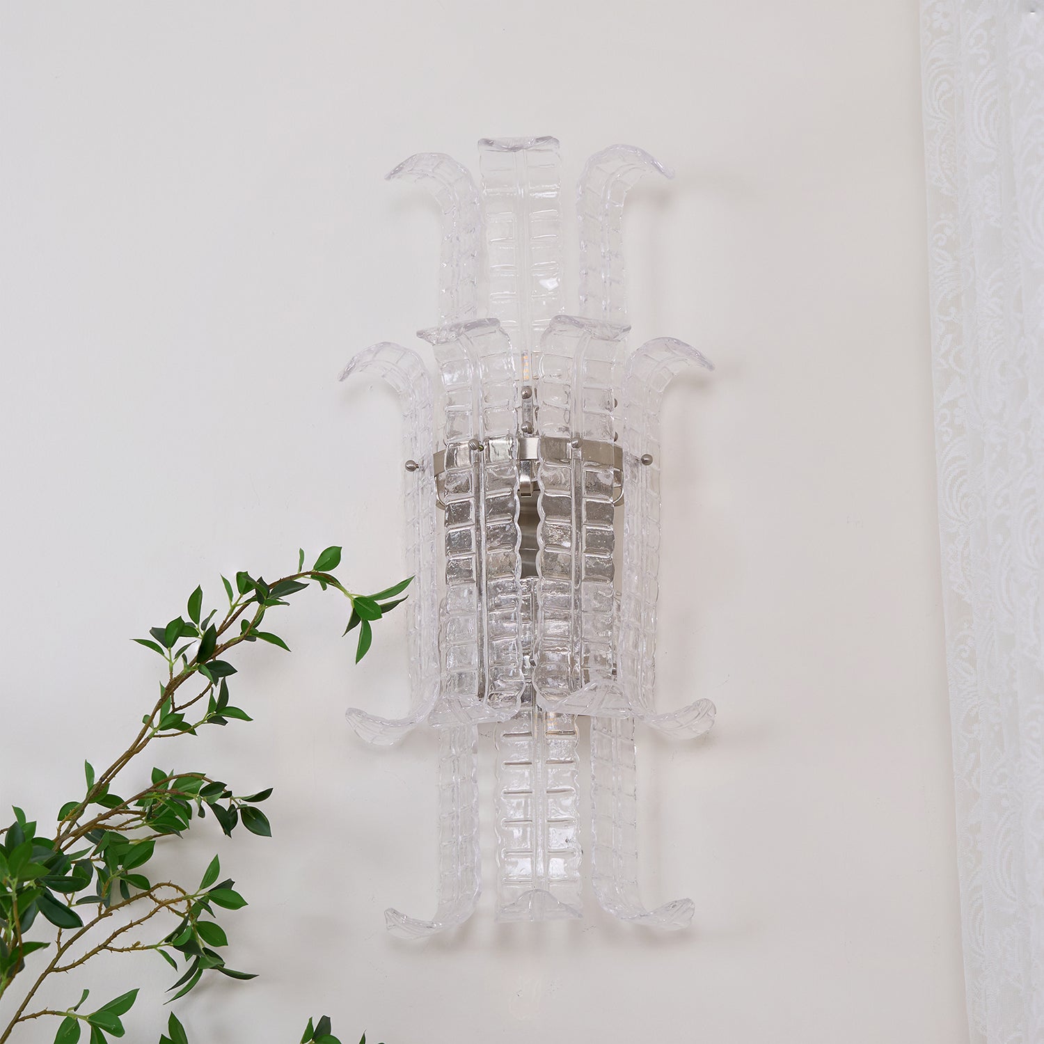 Aurora Wall Sconce Clear Murano Glass Panel Geometric-Neutral Decor