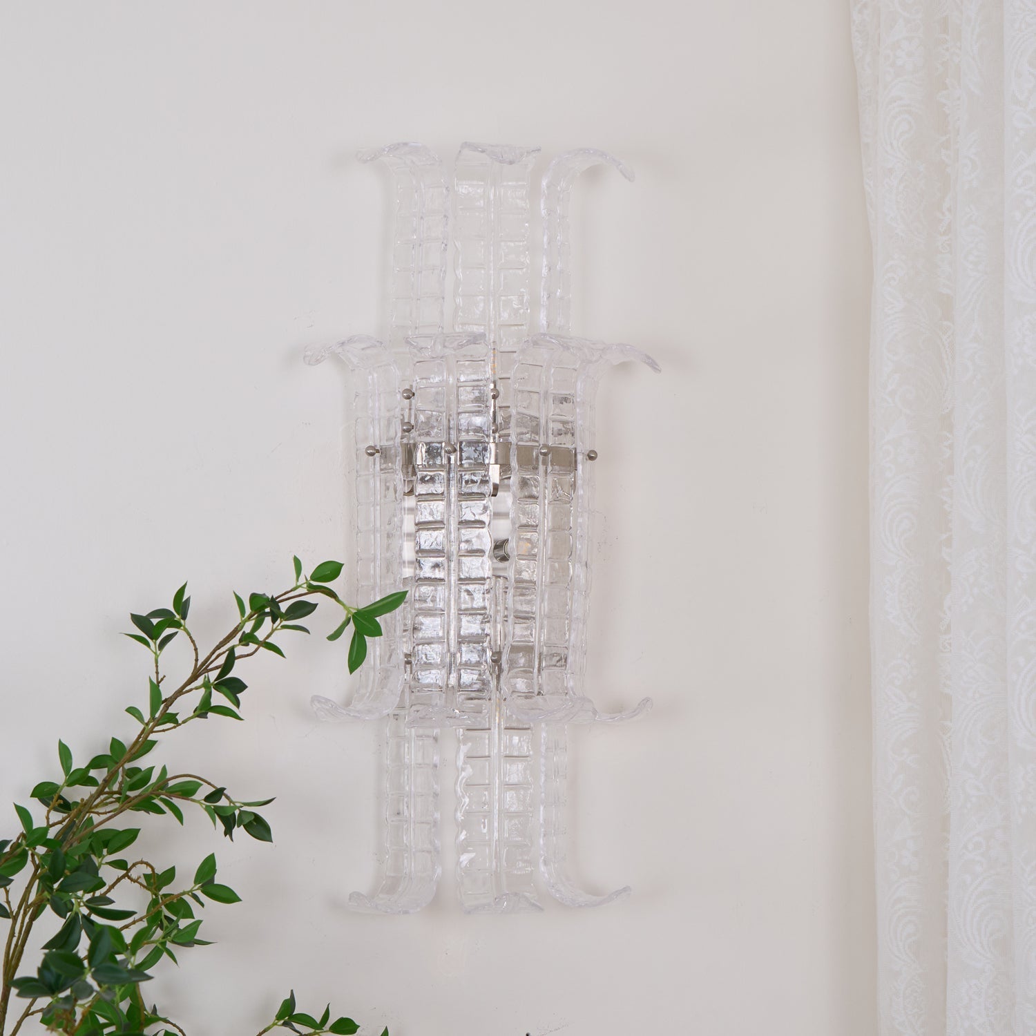 Aurora Wall Sconce Clear Murano Glass Panel Geometric-Neutral Decor