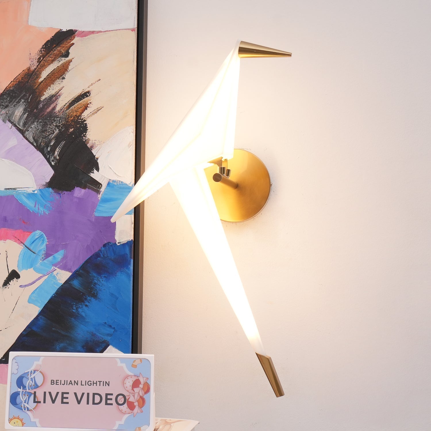 Visileth Nordic Art Crane Plug-In Wall Lamp-Neutral Decor