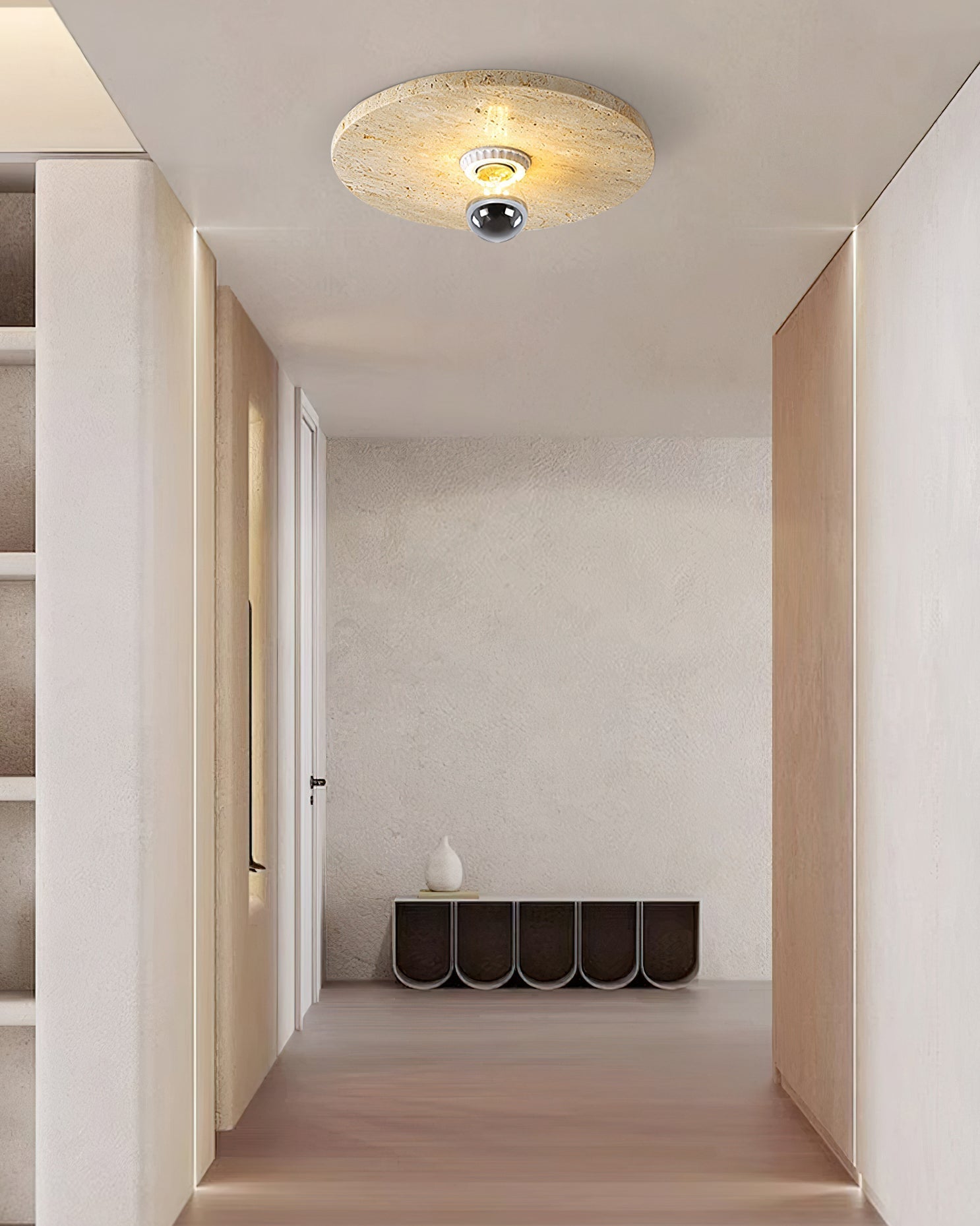 The Avize Travertine Ceiling Lamp providing warm, ambient light.