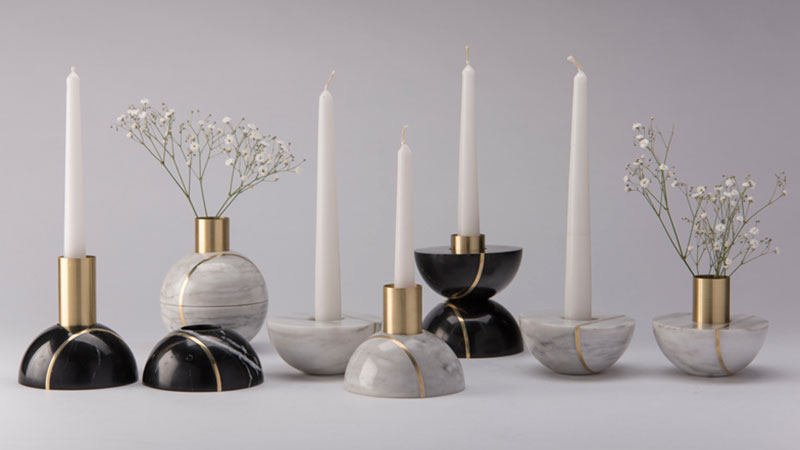 Axis Sphere Marble Candle Holder-Neutral Decor