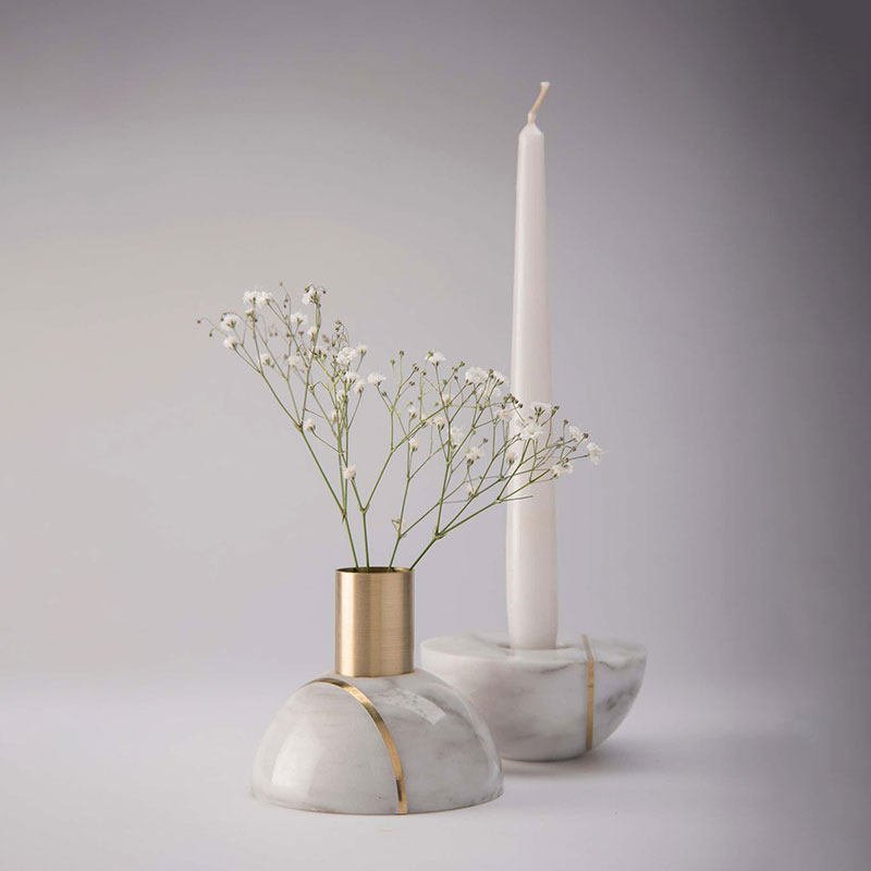 Axis Sphere Marble Candle Holder-Neutral Decor