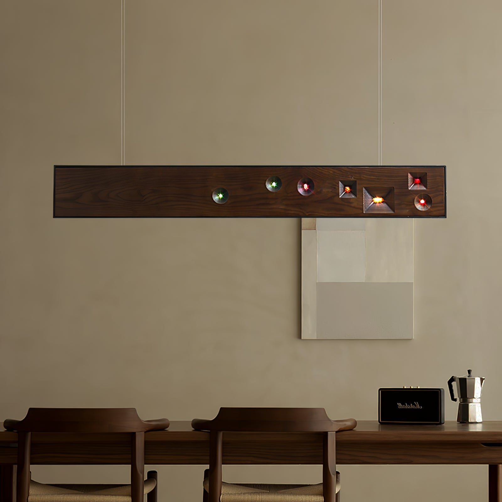 Lustra Pendant Light Wood Gemstone Linear LED-Neutral Decor
