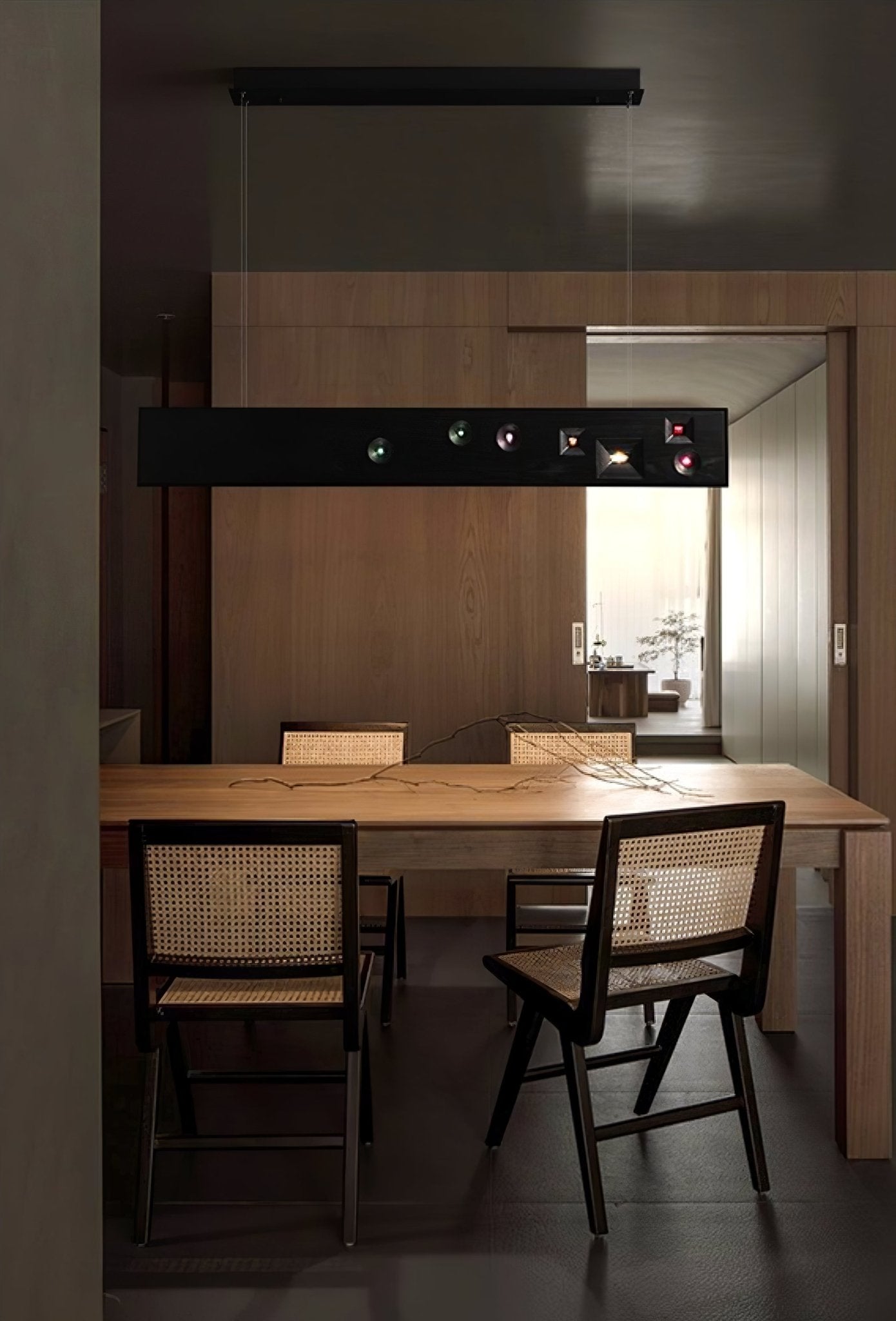 Lustra Pendant Light Wood Gemstone Linear LED-Neutral Decor