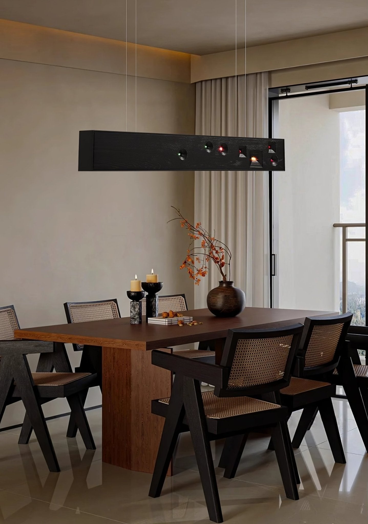 Lustra Pendant Light Wood Gemstone Linear LED-Neutral Decor