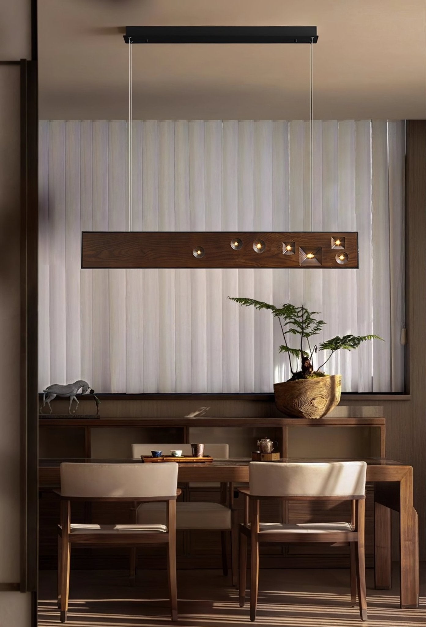 Lustra Pendant Light Wood Gemstone Linear LED-Neutral Decor
