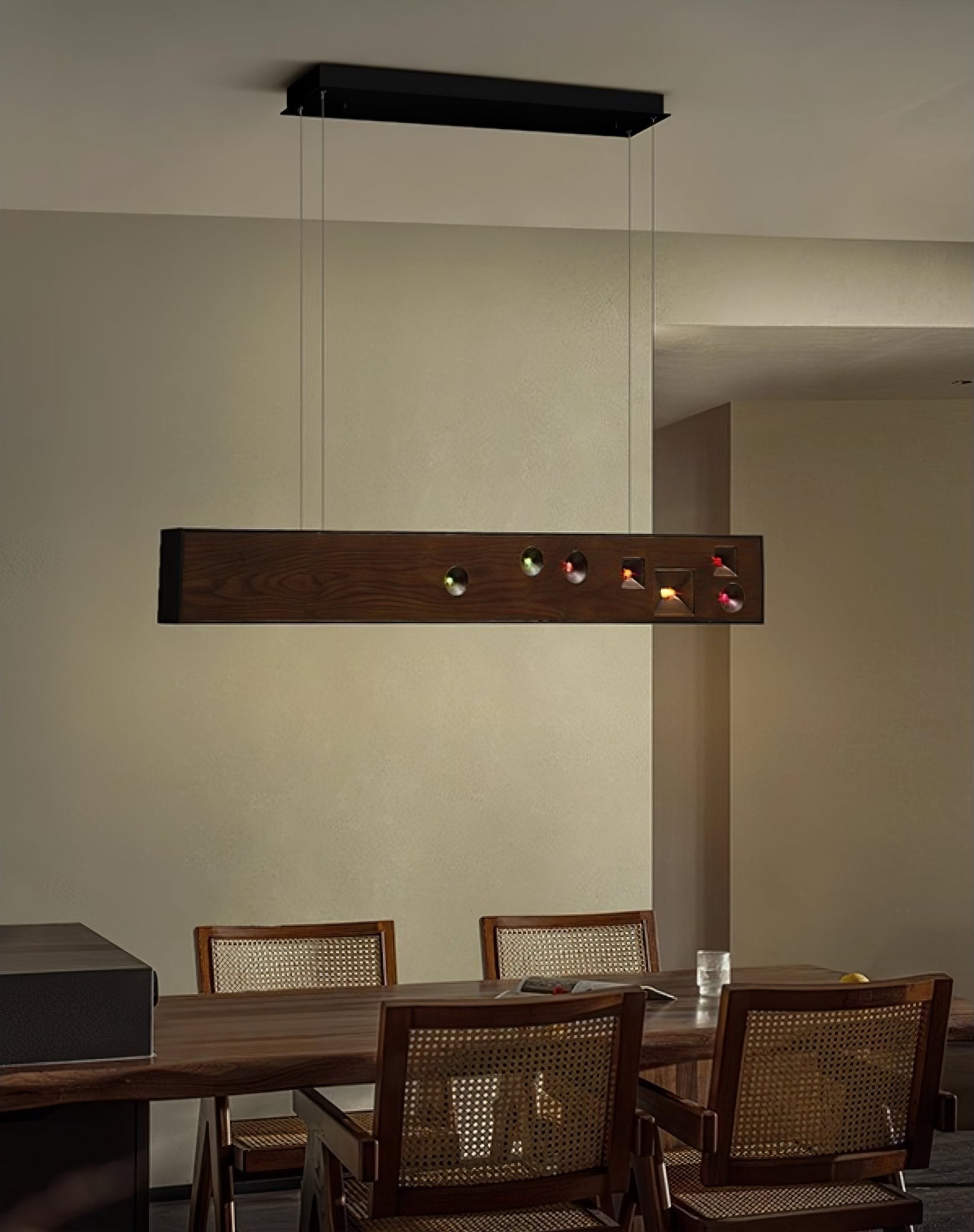 Lustra Pendant Light Wood Gemstone Linear LED-Neutral Decor