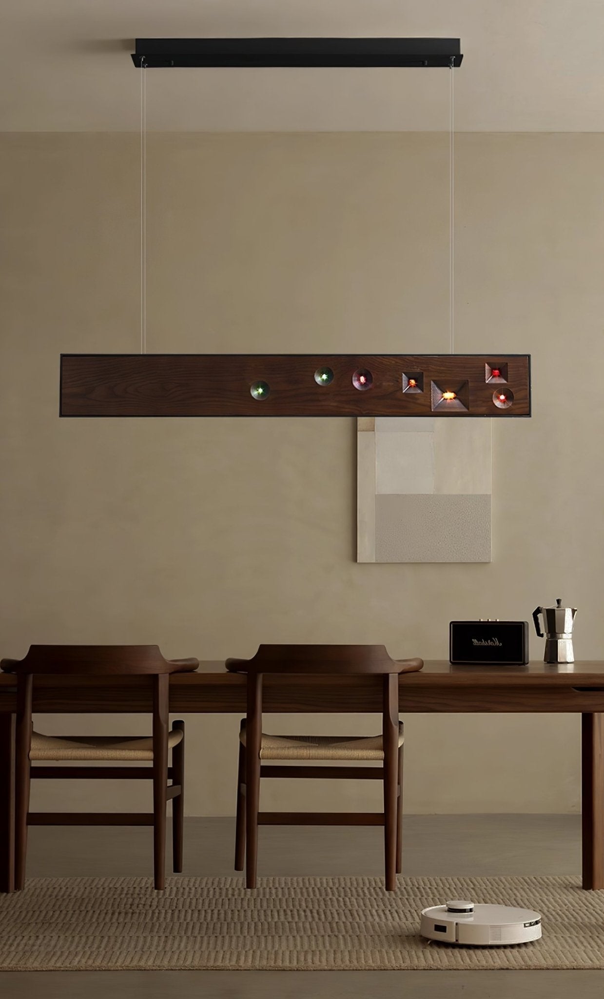 Lustra Pendant Light Wood Gemstone Linear LED-Neutral Decor