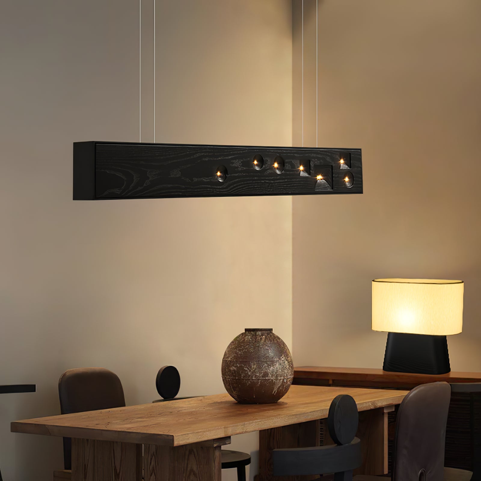 Lustra Pendant Light Wood Gemstone Linear LED-Neutral Decor