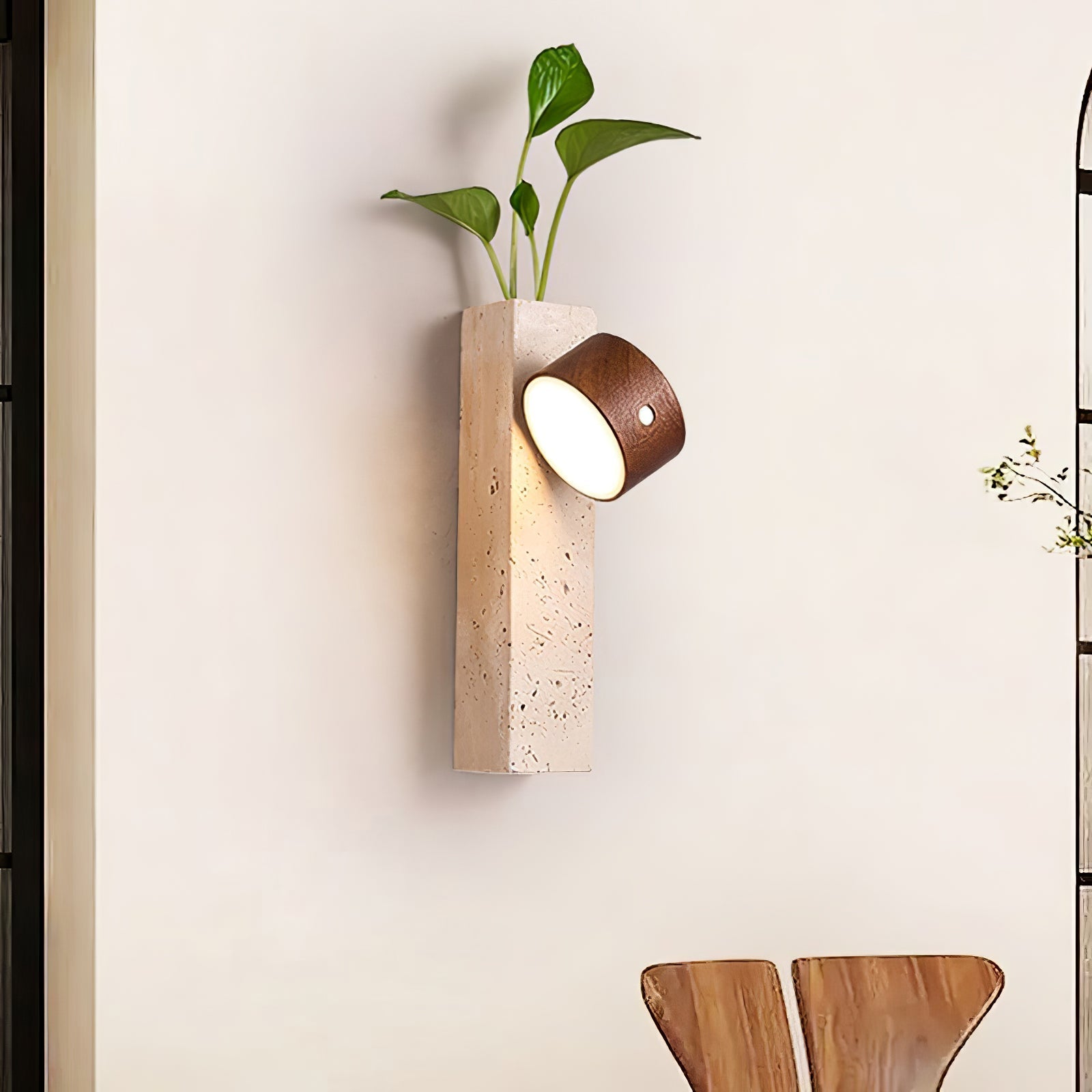 Dalvor Rectangular-Block Travertine Wall Light-Neutral Decor