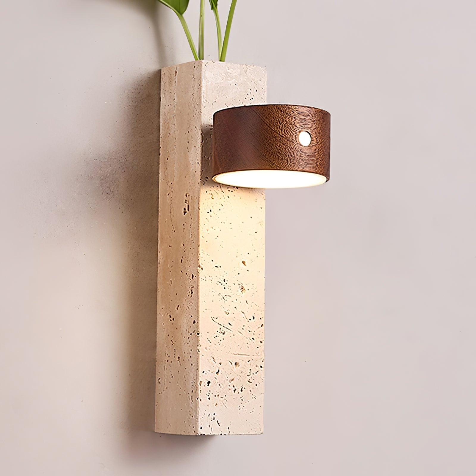 Dalvor Rectangular-Block Travertine Wall Light-Neutral Decor