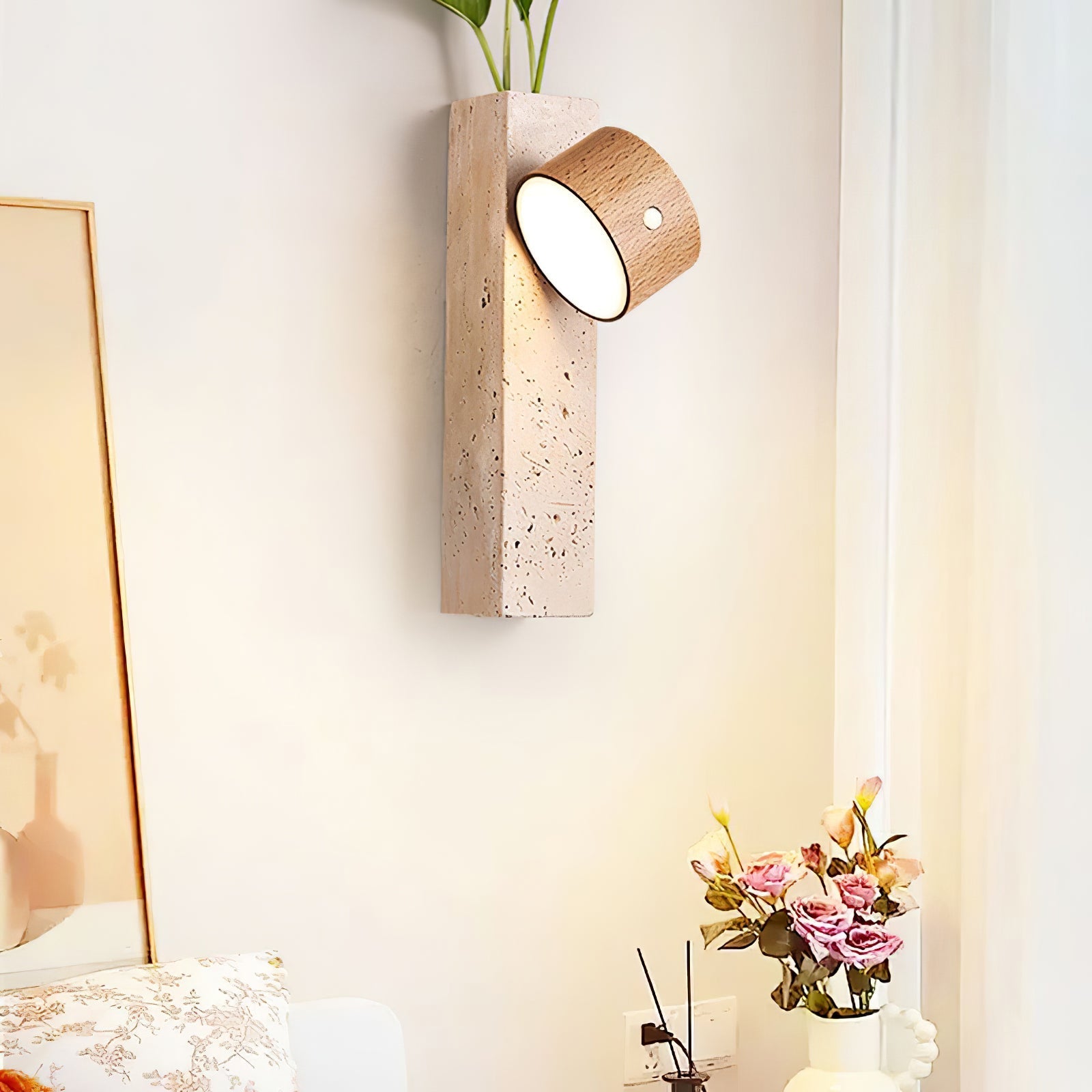 Dalvor Rectangular-Block Travertine Wall Light-Neutral Decor
