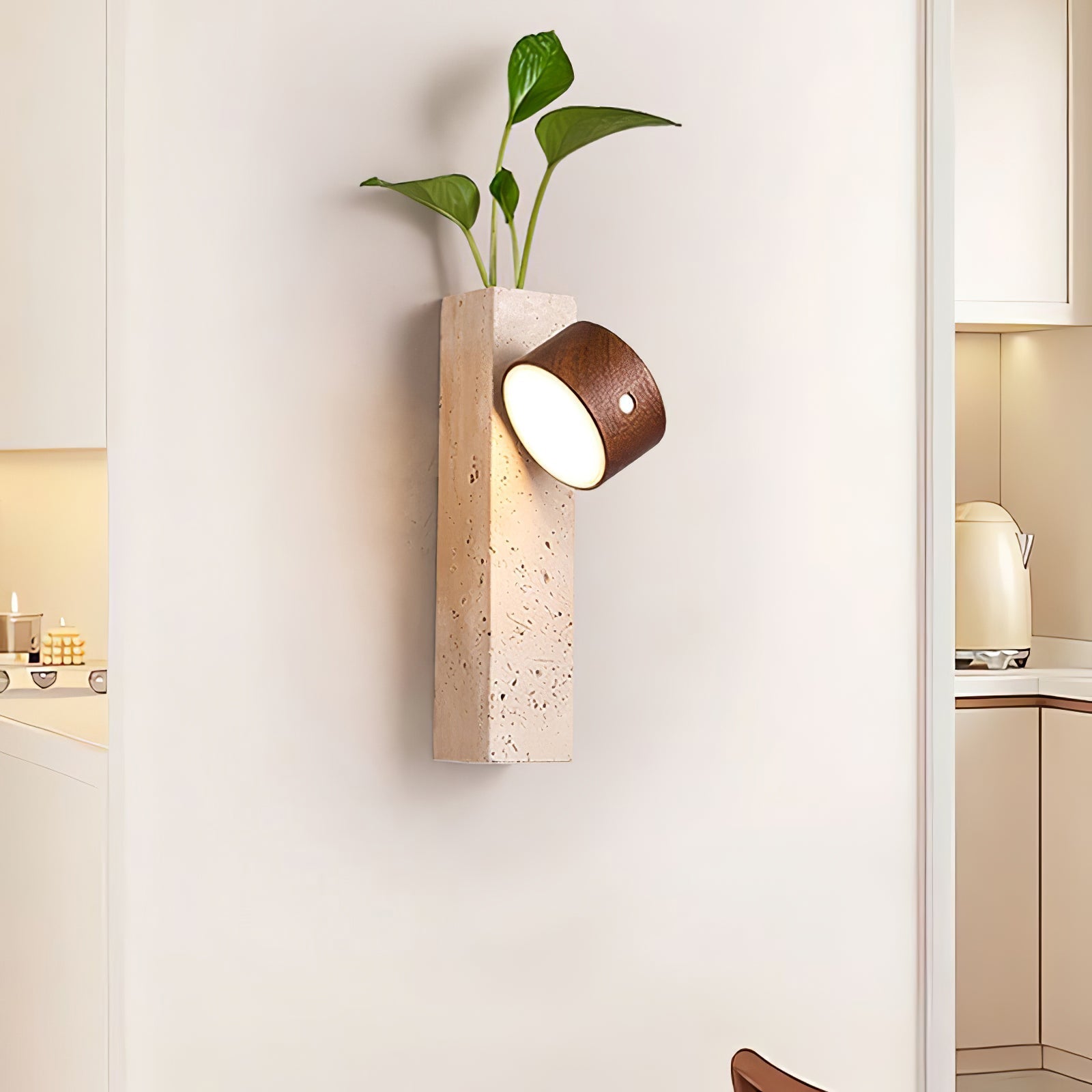 Dalvor Rectangular-Block Travertine Wall Light-Neutral Decor