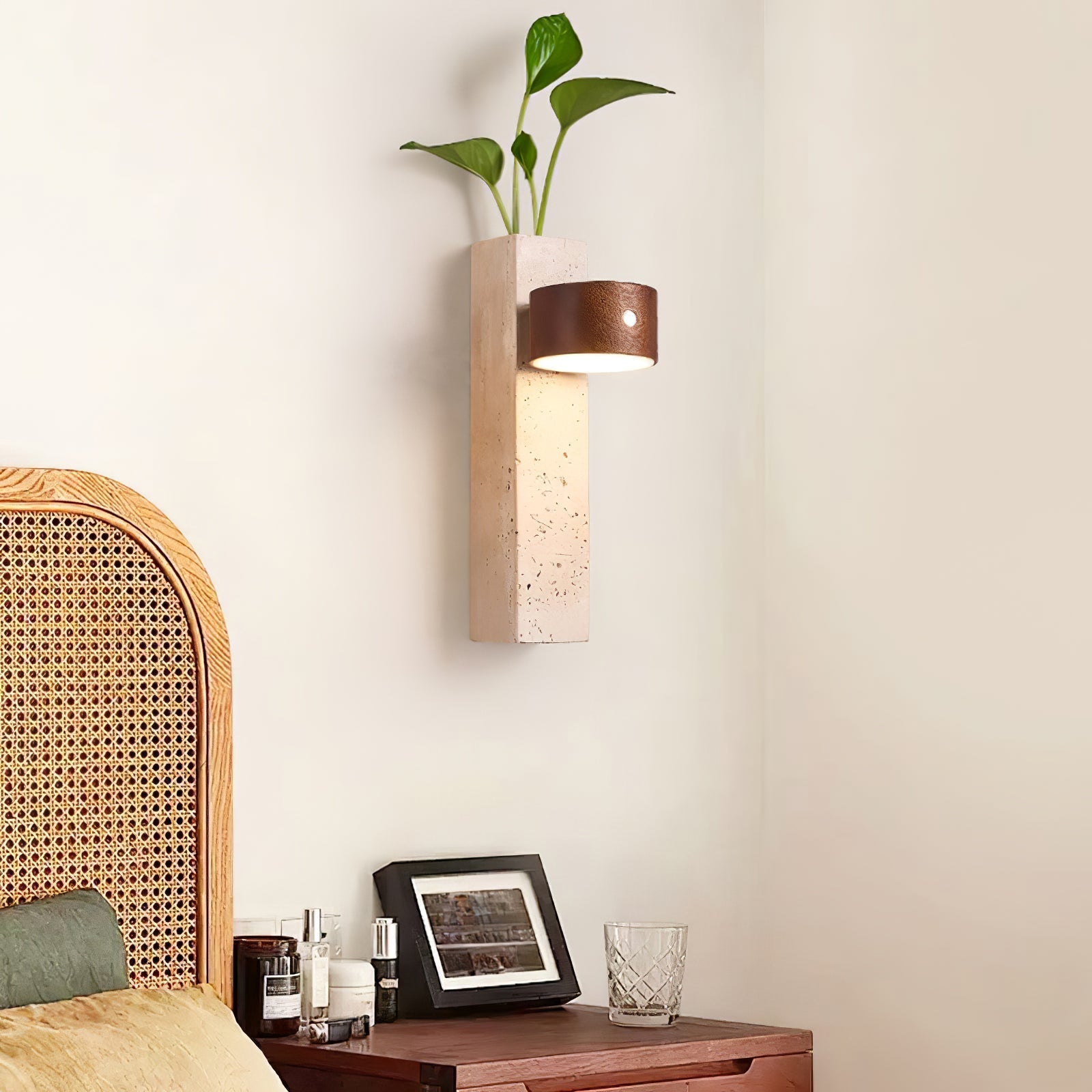 Dalvor Rectangular-Block Travertine Wall Light-Neutral Decor