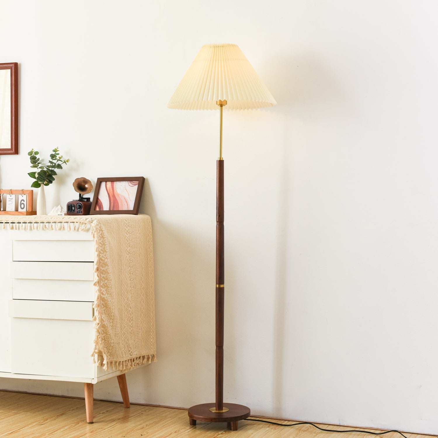 Haven Wood & Fabric Vintage Floor Lamp-Neutral Decor