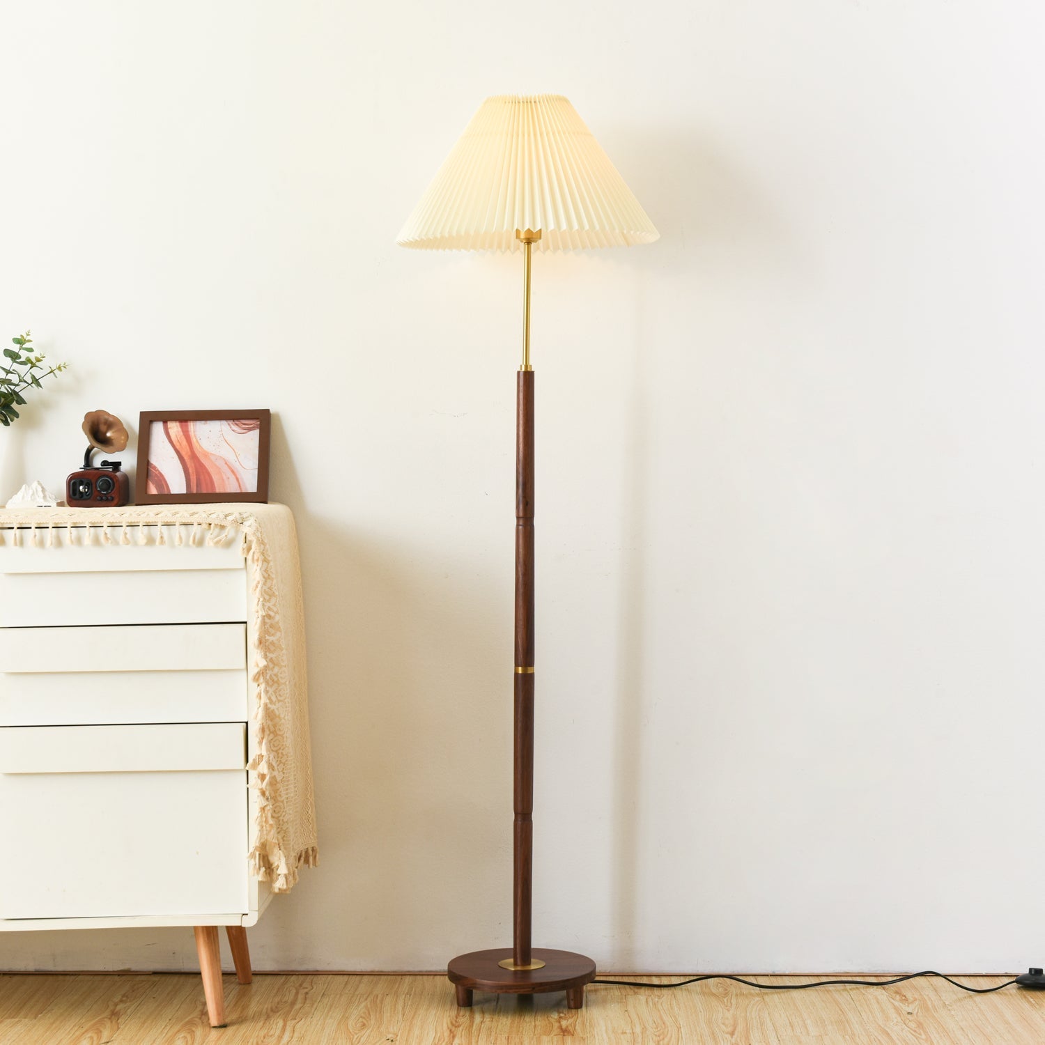 Haven Wood & Fabric Vintage Floor Lamp-Neutral Decor