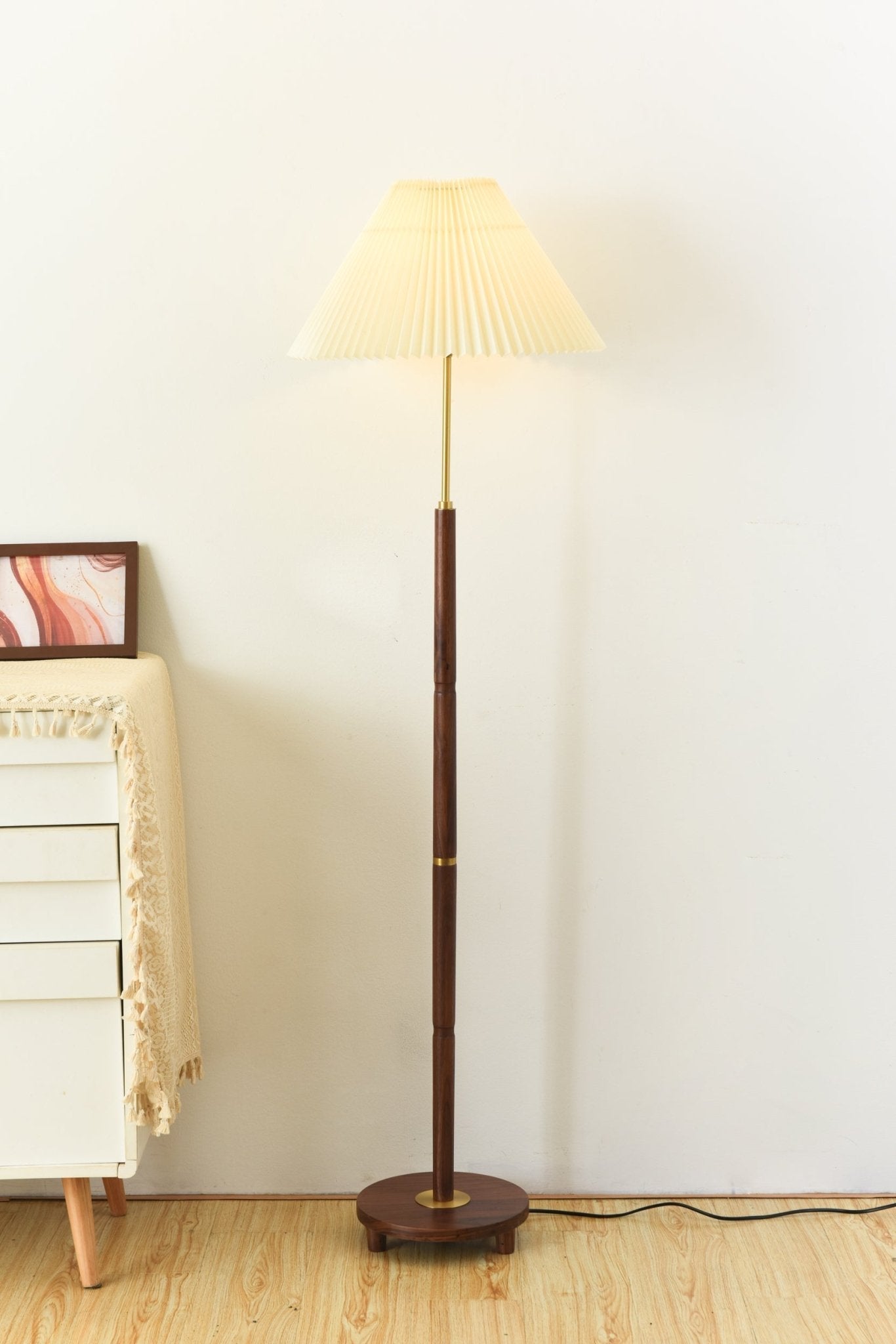 Haven Wood & Fabric Vintage Floor Lamp-Neutral Decor