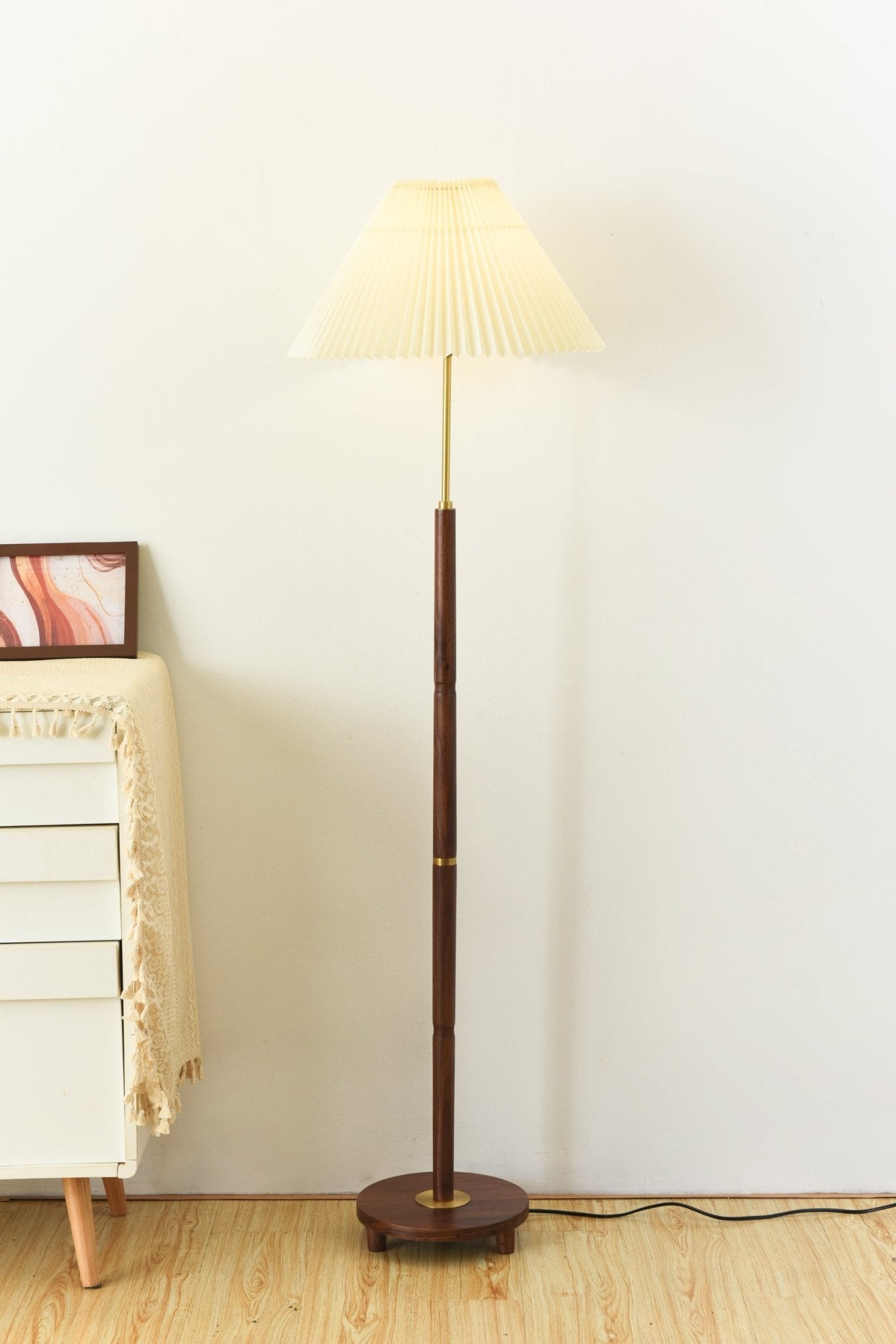 Haven Wood & Fabric Vintage Floor Lamp-Neutral Decor