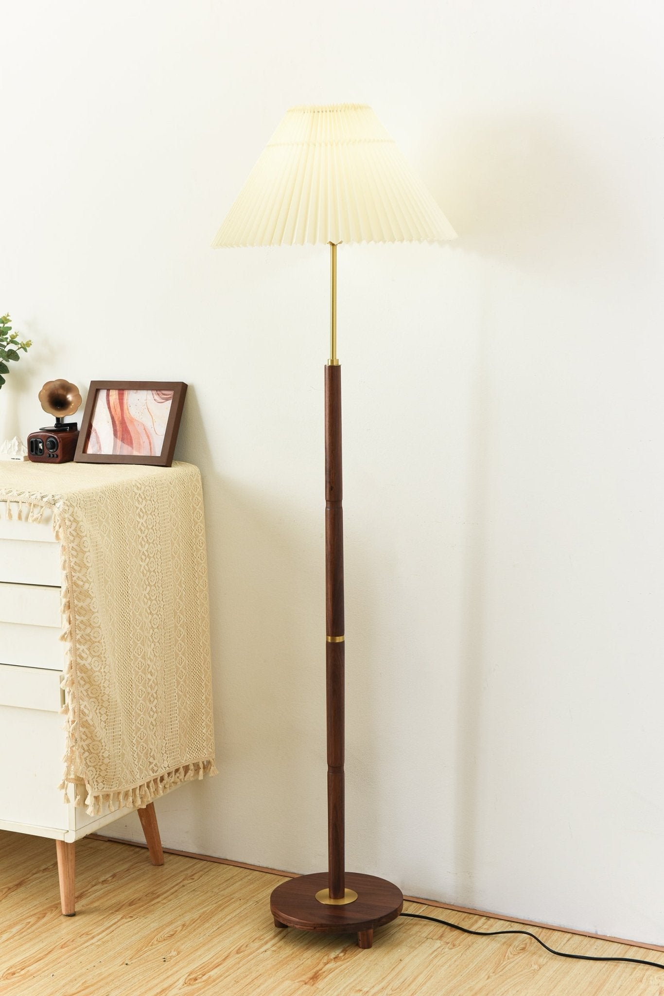 Haven Wood & Fabric Vintage Floor Lamp-Neutral Decor