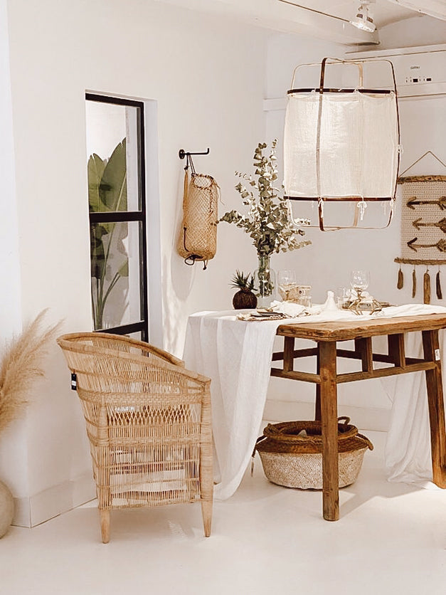 Lustra Pendant Lamp Bamboo Shade for Living Room-Neutral Decor