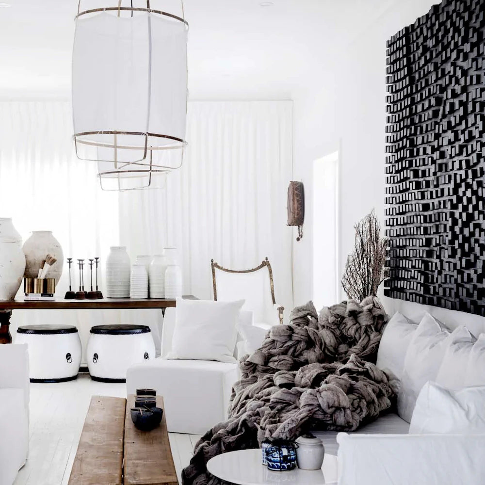 Lustra Pendant Lamp Bamboo Shade for Living Room-Neutral Decor