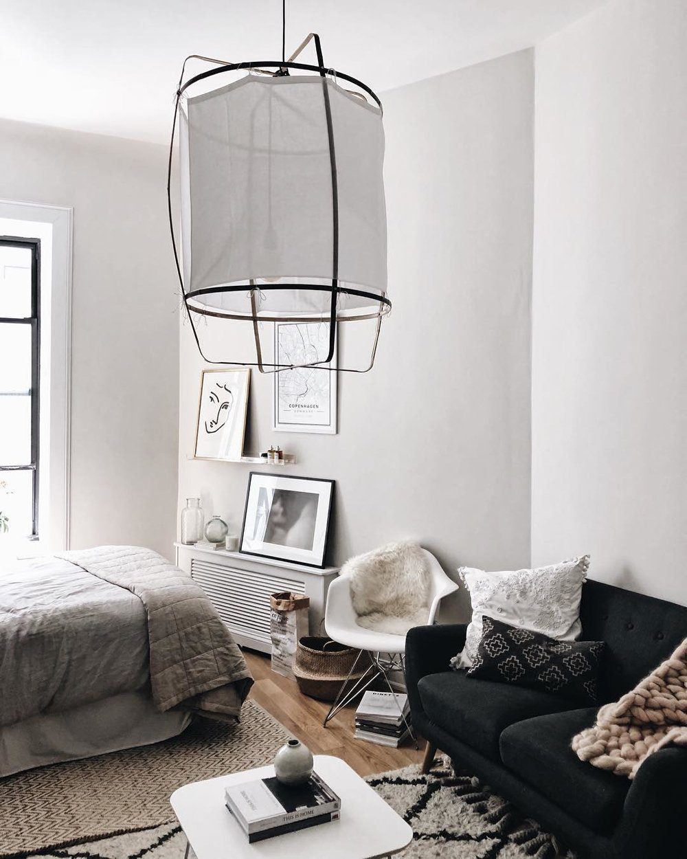 Lustra Pendant Lamp Bamboo Shade for Living Room-Neutral Decor